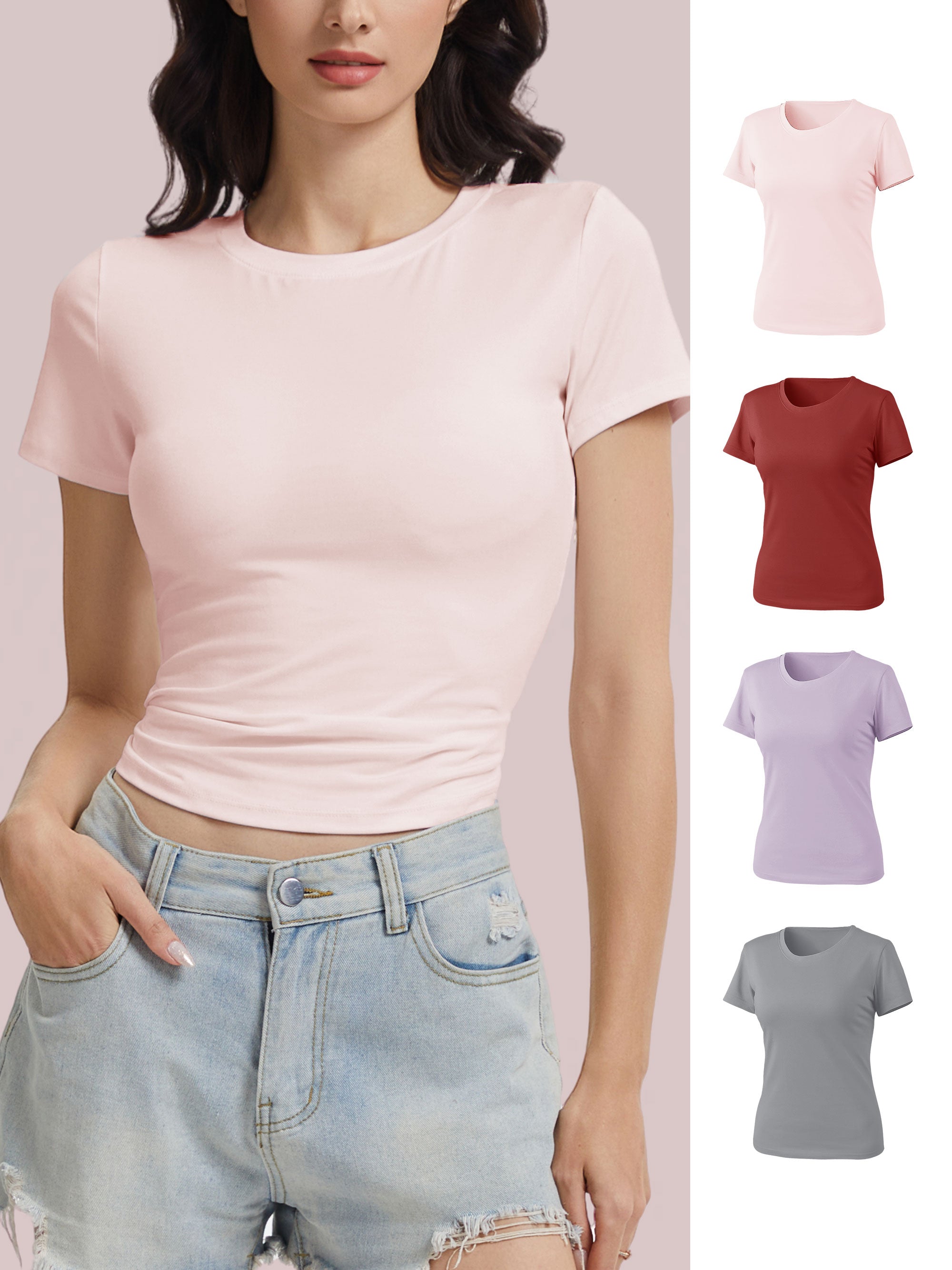 SHOWITTY Women's Casual Slim Fit Tee - C Short Sleeve Lightweight T-Shirt for Daily Comfort, Soft Cotton-Feel Fabric, Breathable & Stylish Crew Neck Top