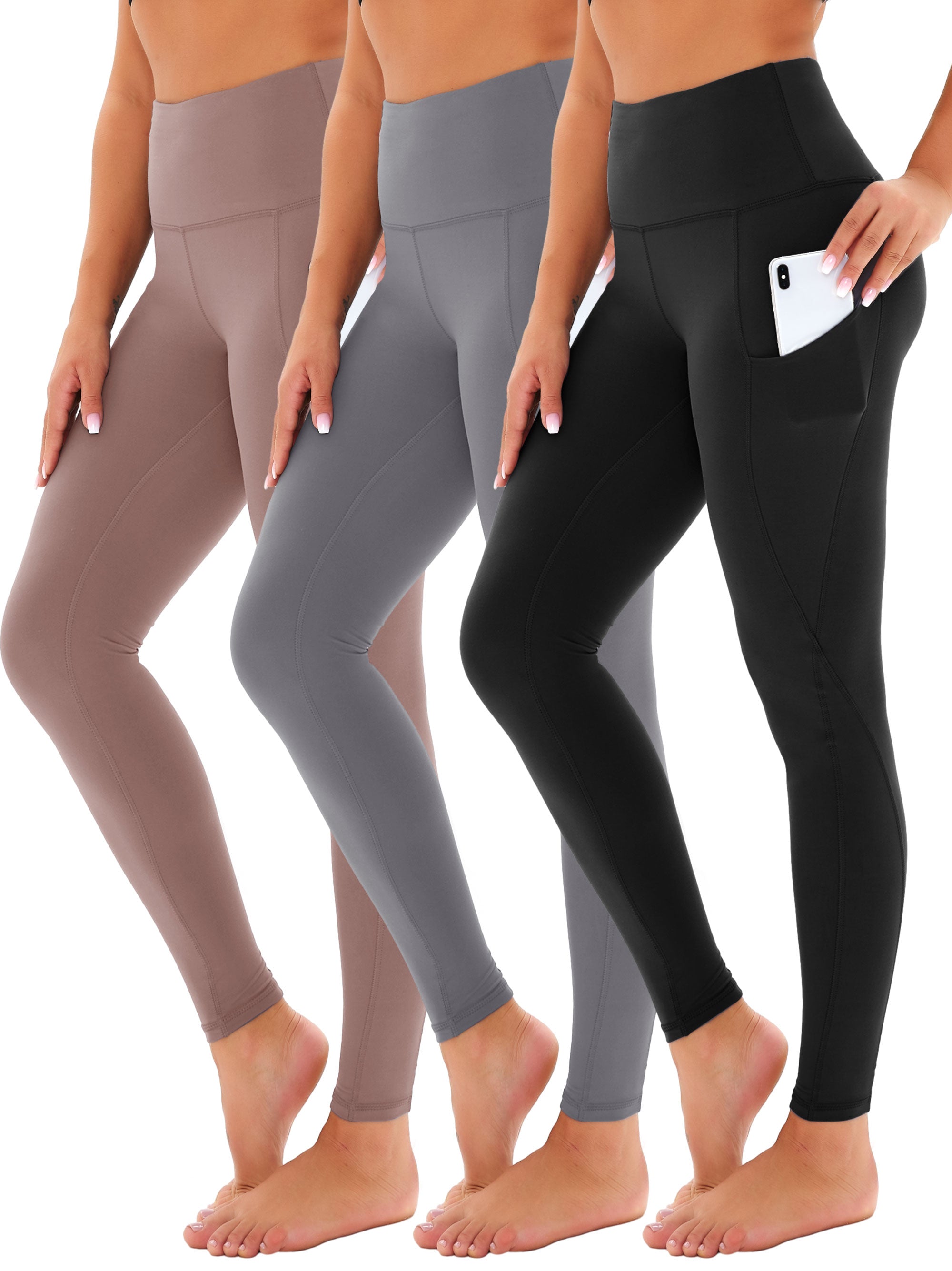 SHOWITTY 3 Pack Leggings for Women with Pockets - Plus Size High Waist Women's Workout Running Yoga Pants