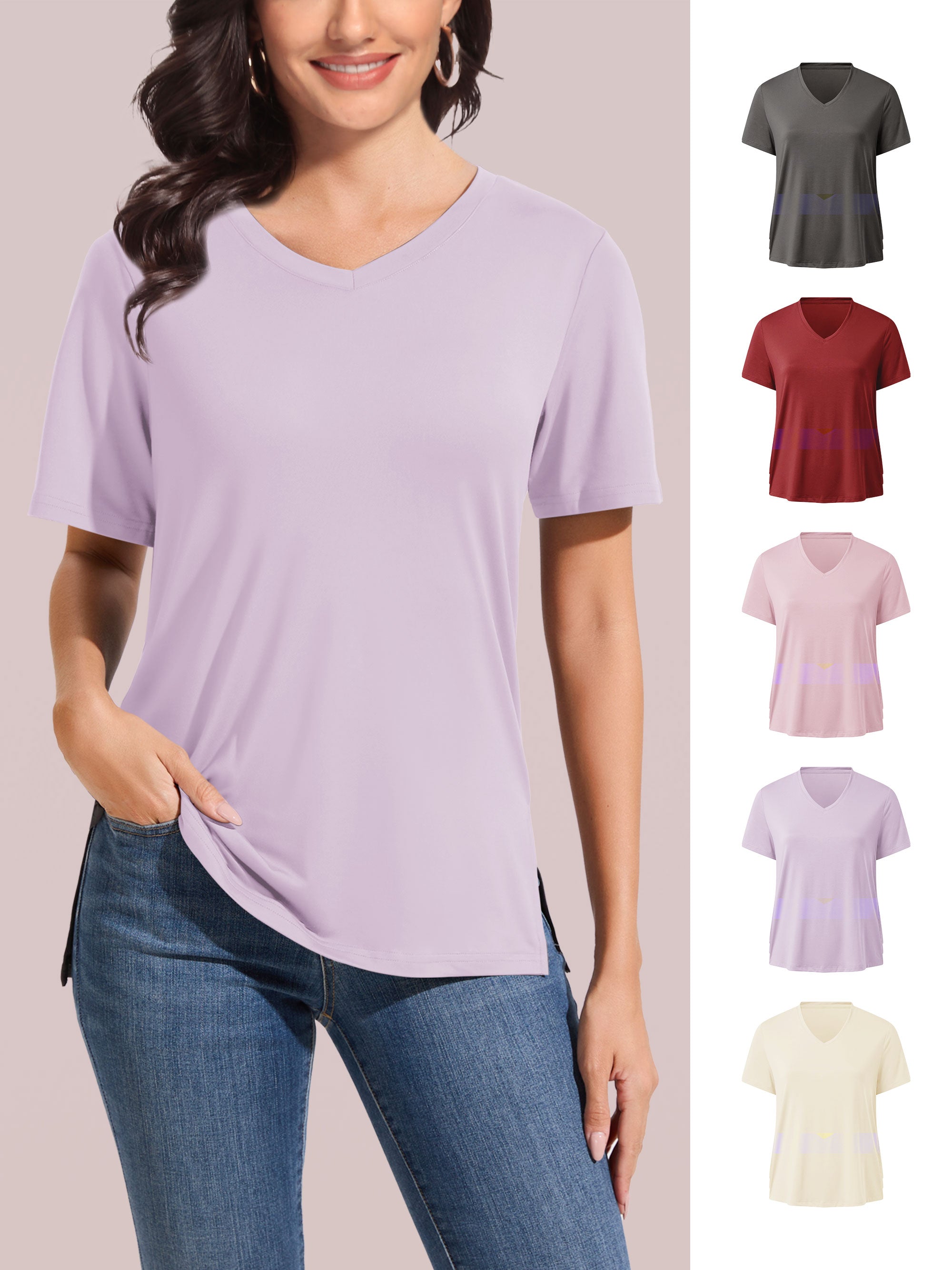 SHOWITTY Comfy V-Neck Short Sleeve Tee - Loose Fit Women's Everyday Top for Lounging, Travel, or Layering