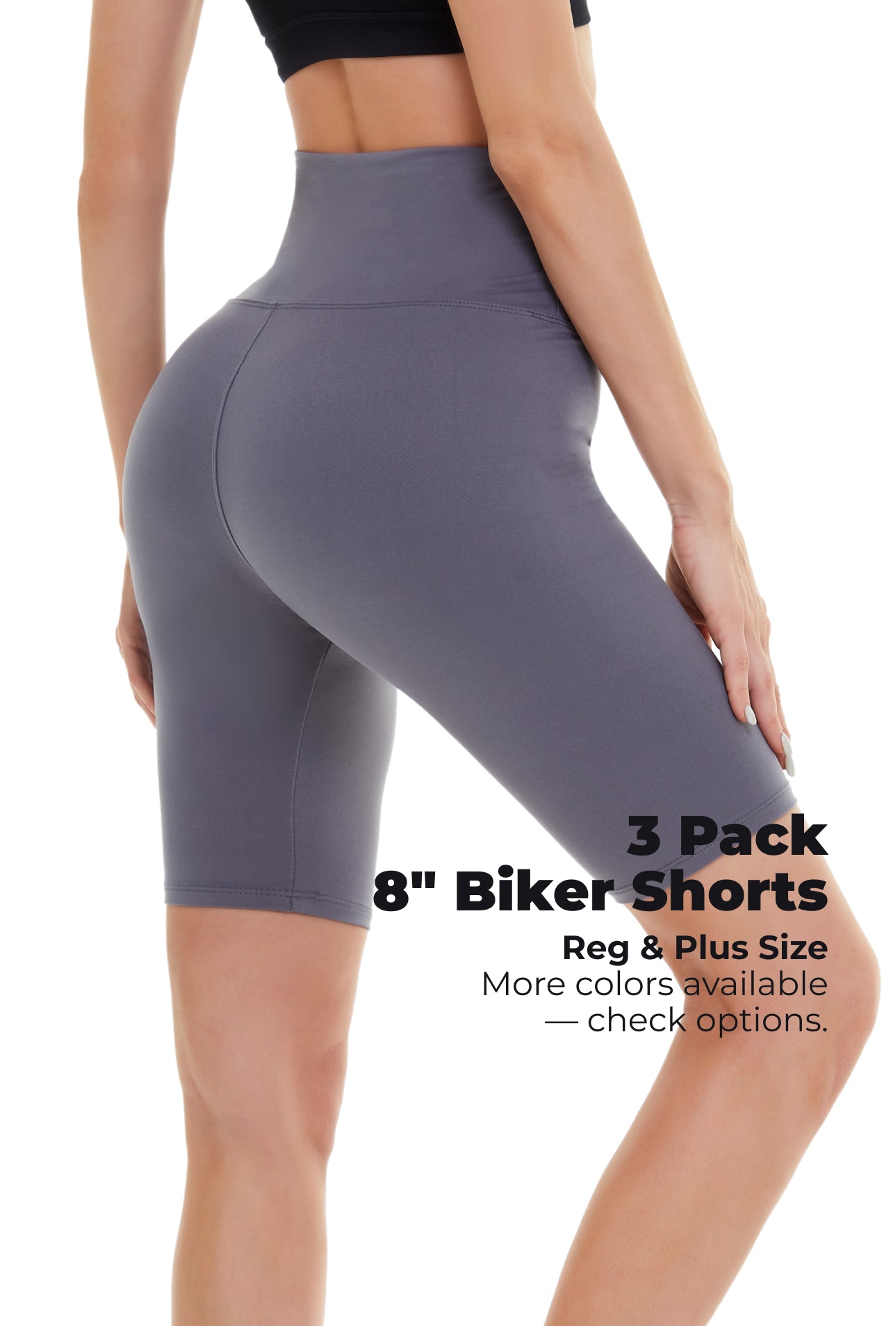 SHOWITTY 3 Pack 8" Biker Shorts for Women(Reg & Plus Size)