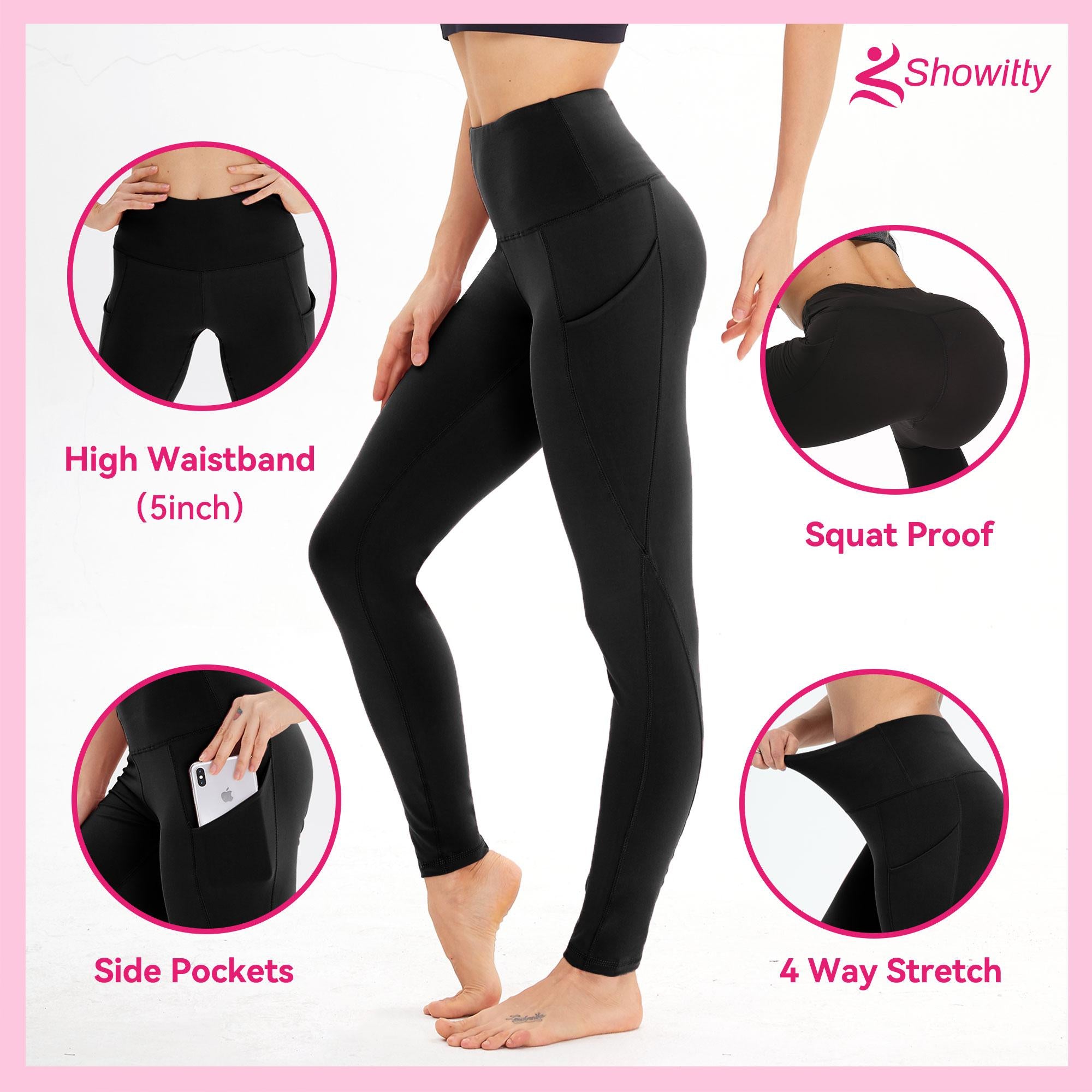 SHOWITTY Leggings for Women with Pockets - Plus Size High Waist Women's Workout Running Yoga Pants