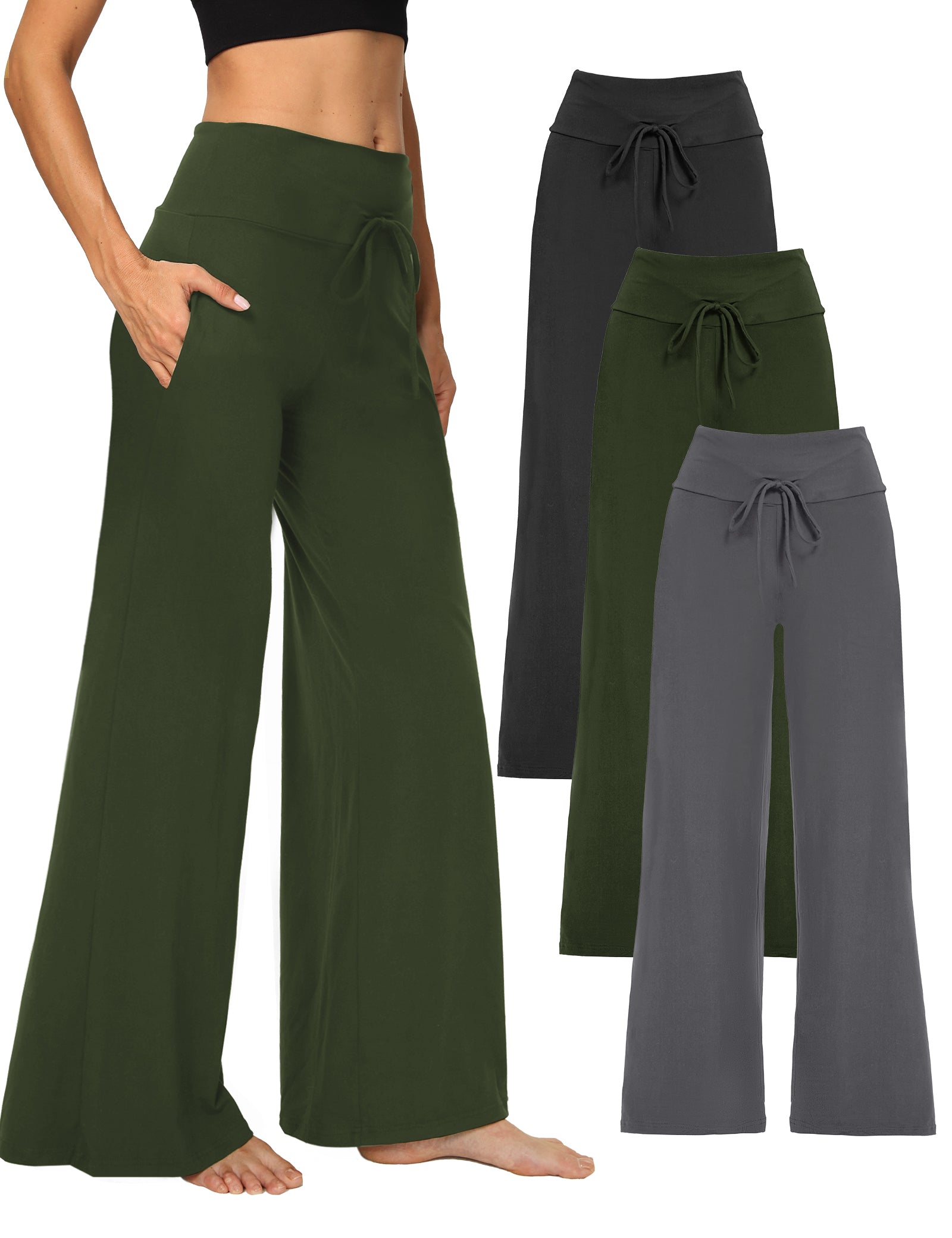 Wide Leg Pants for Women with Pockets, High Waist Yoga Lounge
