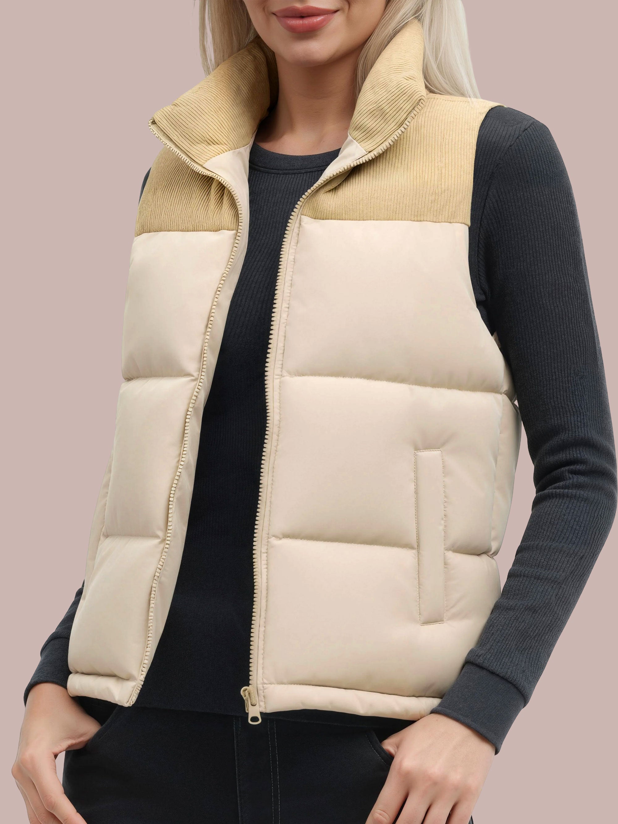 SHOWITTY Women’s Thickened Stand Collar Vest - C Warm Cotton-Padded Puffer Waistcoat for Fall & Winter, Windproof Casual Layering Outerwear