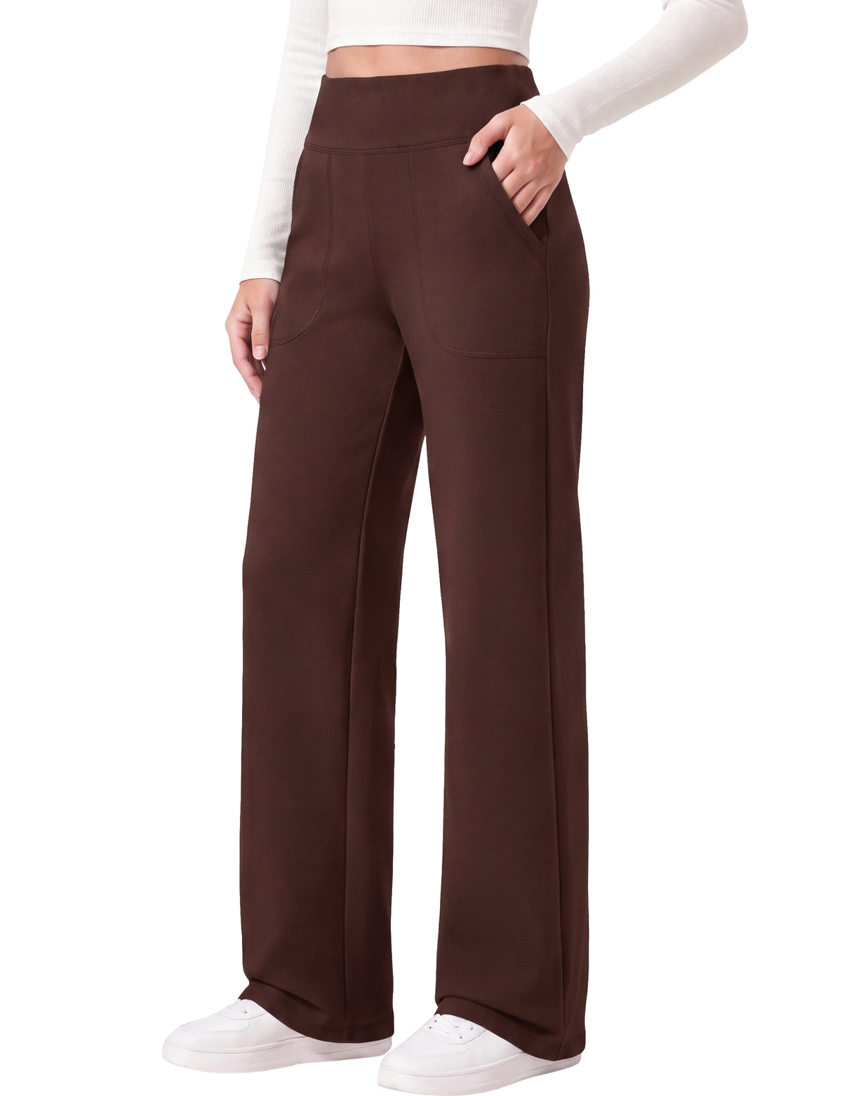 SHOWITTY Womens Fleece Lined Wide Leg Pants High Waisted Drawstring Trousers with Pockets Casual Warm Pants