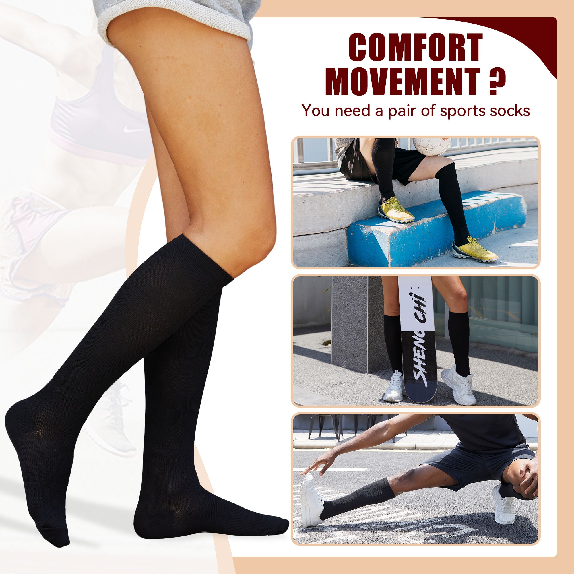 SHOWITTY 2/4 Pairs Plus Size Sports Socks for Women & Men - Knee High Stockings for Running, Hiking, Athletic, Daily & Travel