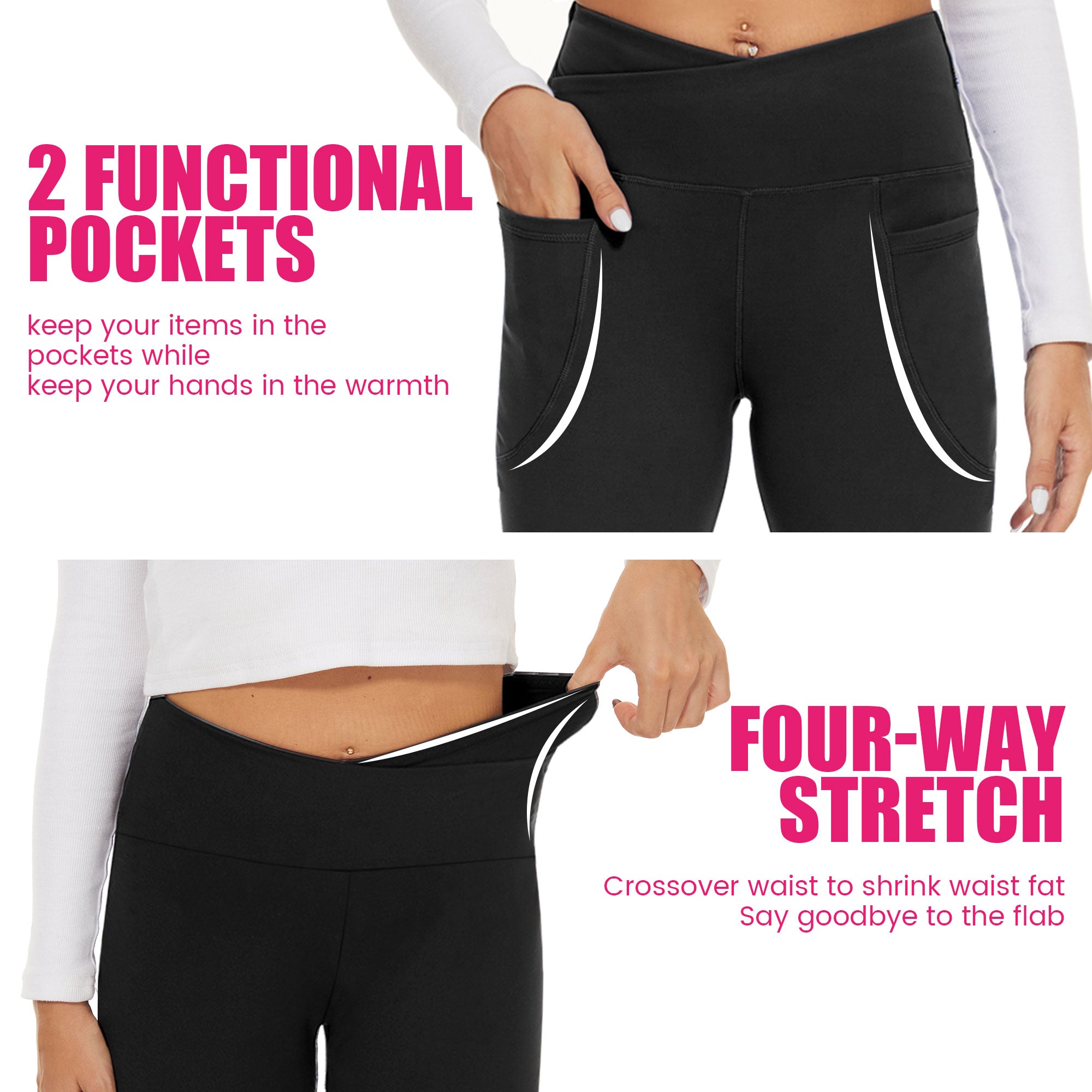SHOWITTY 2-Pack Flare Leggings for Women with Pockets – Crossover High-Waisted Black Workout Yoga Pants