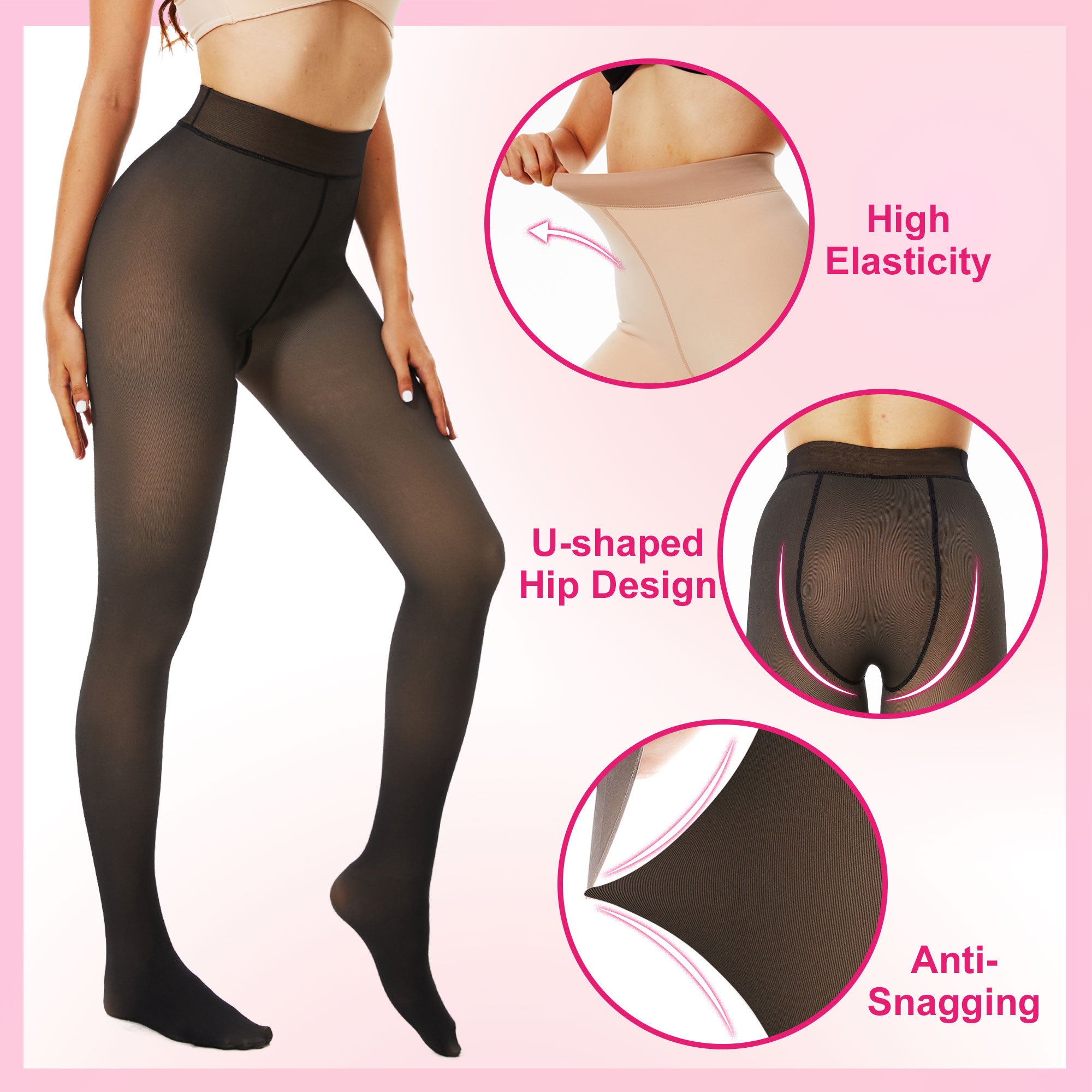 SHOWITTY 1/2 Pack Fleece Lined Tights for Women Fake Translucent Pantyhose High Waisted Thermal Leggings Ladies Stretch Thick Winter Warm Stocking