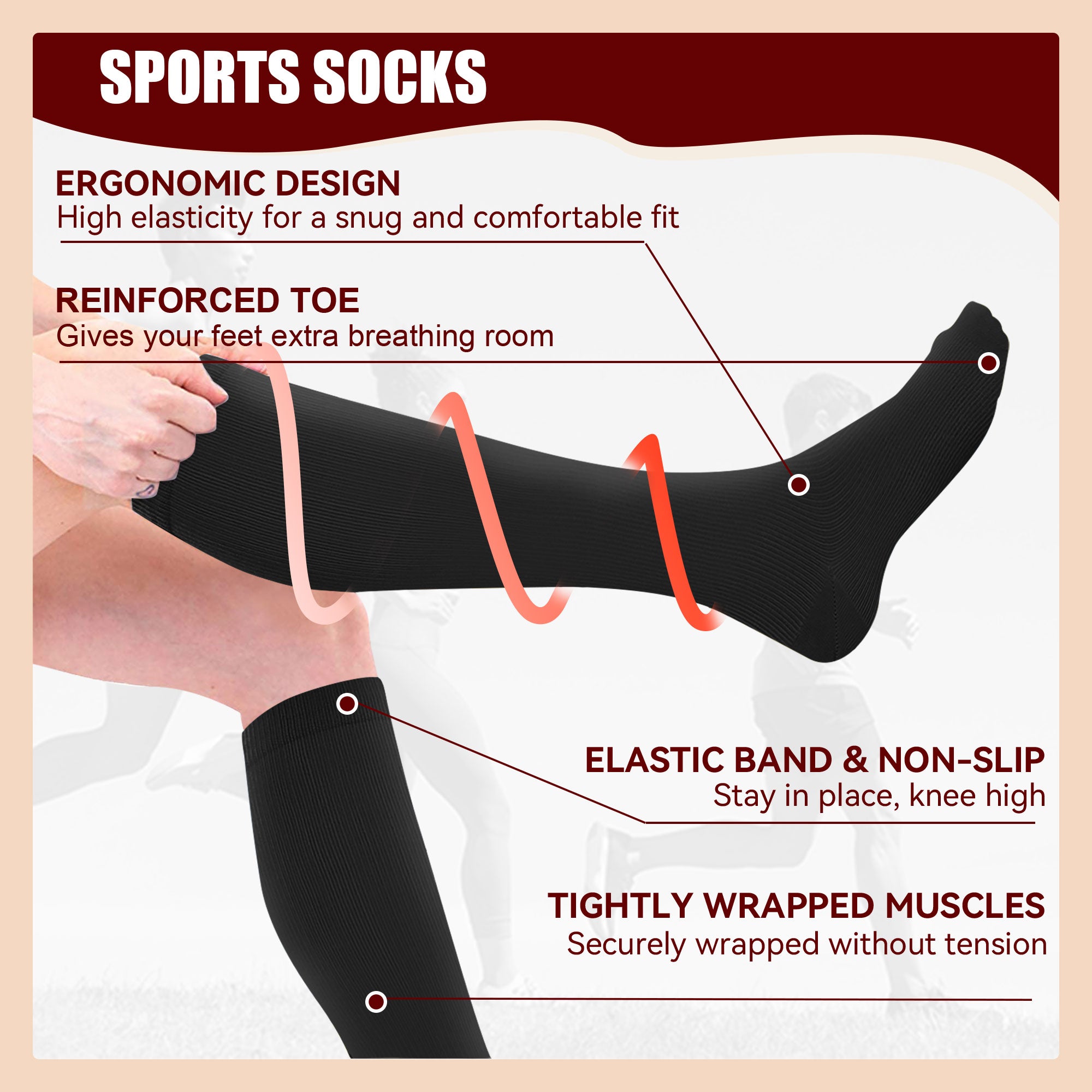 SHOWITTY 2/4 Pairs Plus Size Sports Socks for Women & Men - Knee High Stockings for Running, Hiking, Athletic, Daily & Travel
