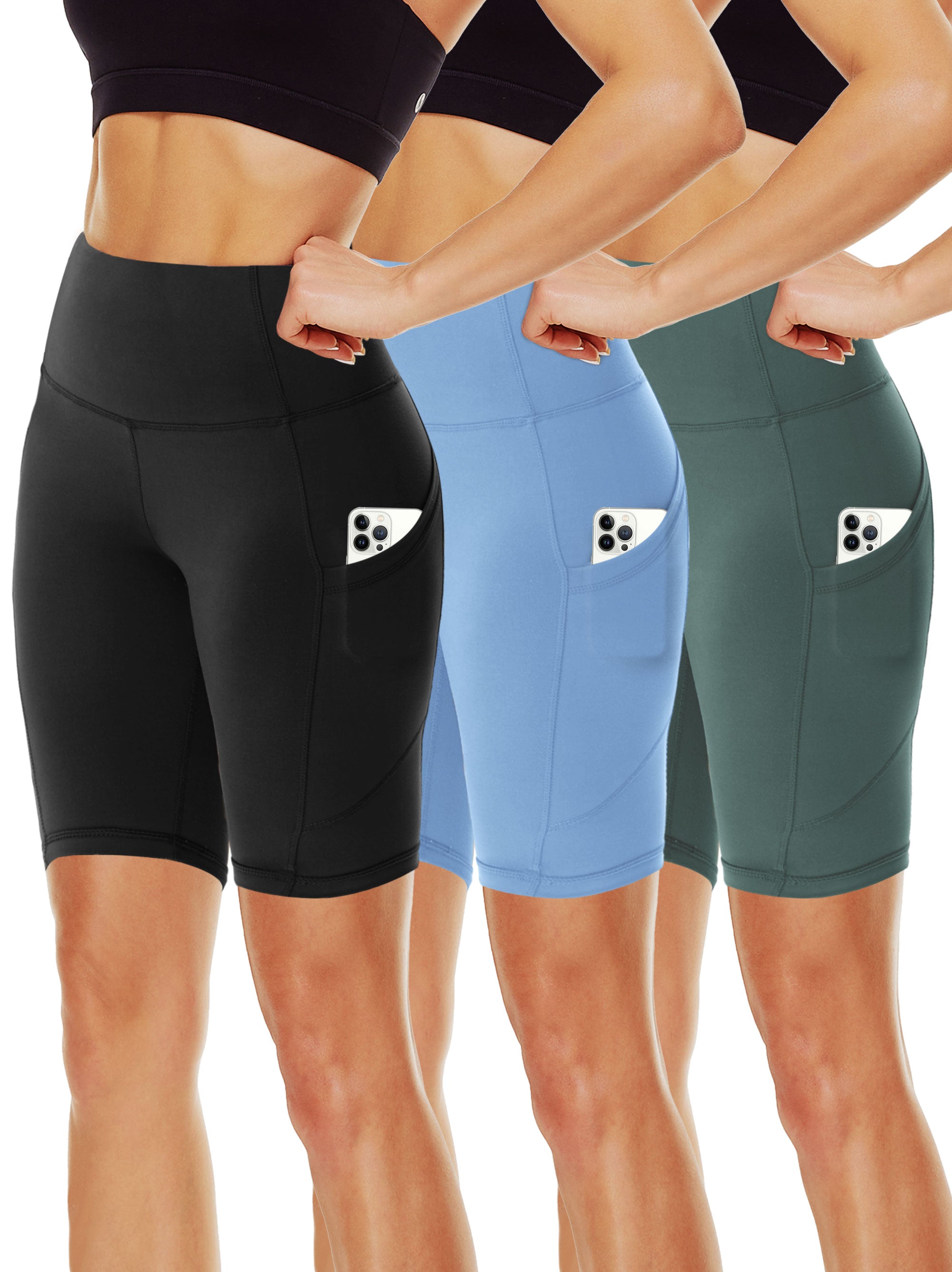 SHOWITTY 3-Pack 11" High Waist Plus Size Biker Shorts for Women – With Pockets