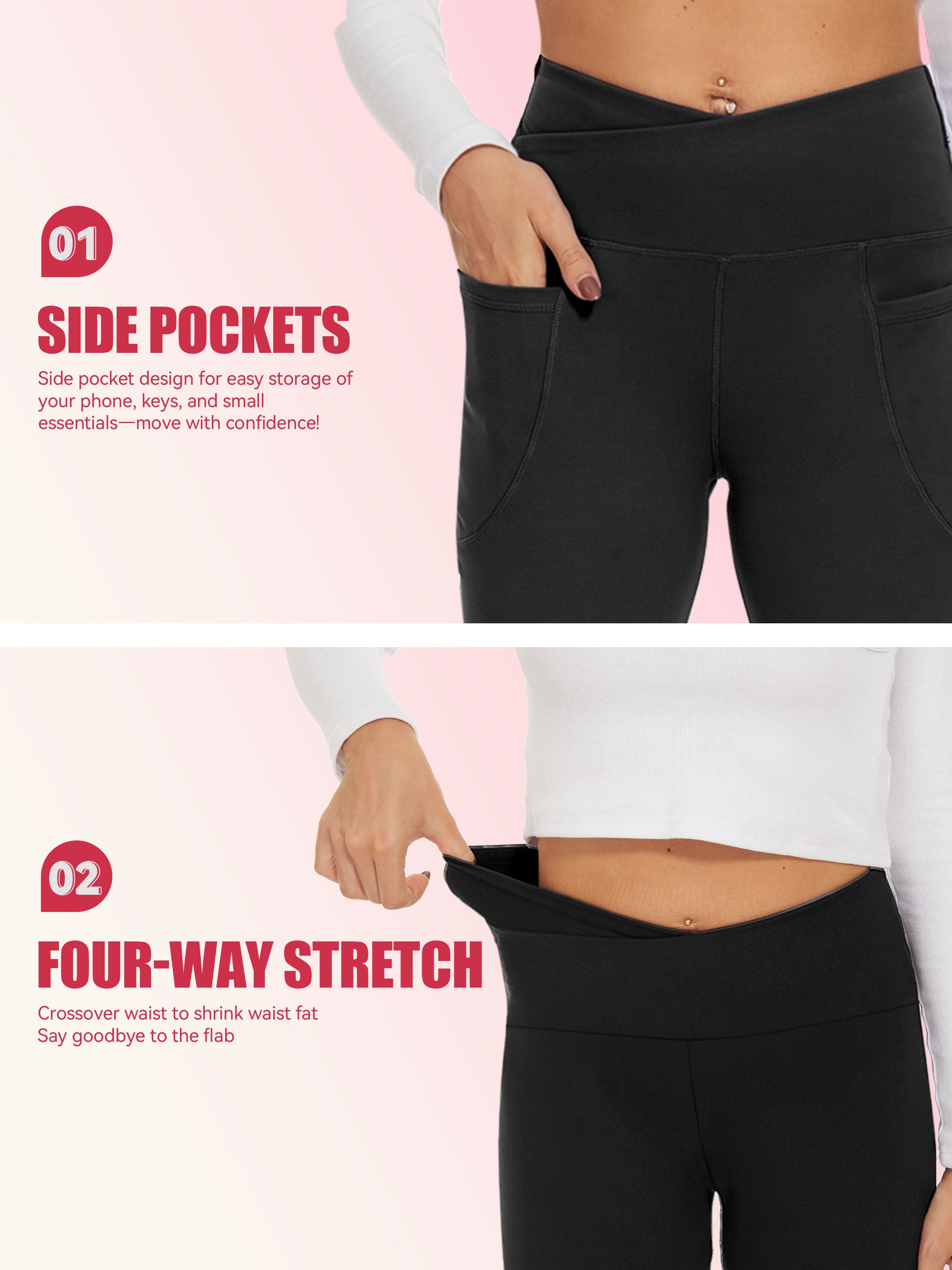 SHOWITTY 2-Pack Flare Leggings for Women – High-Waisted Crossover Yoga Pants with Pockets