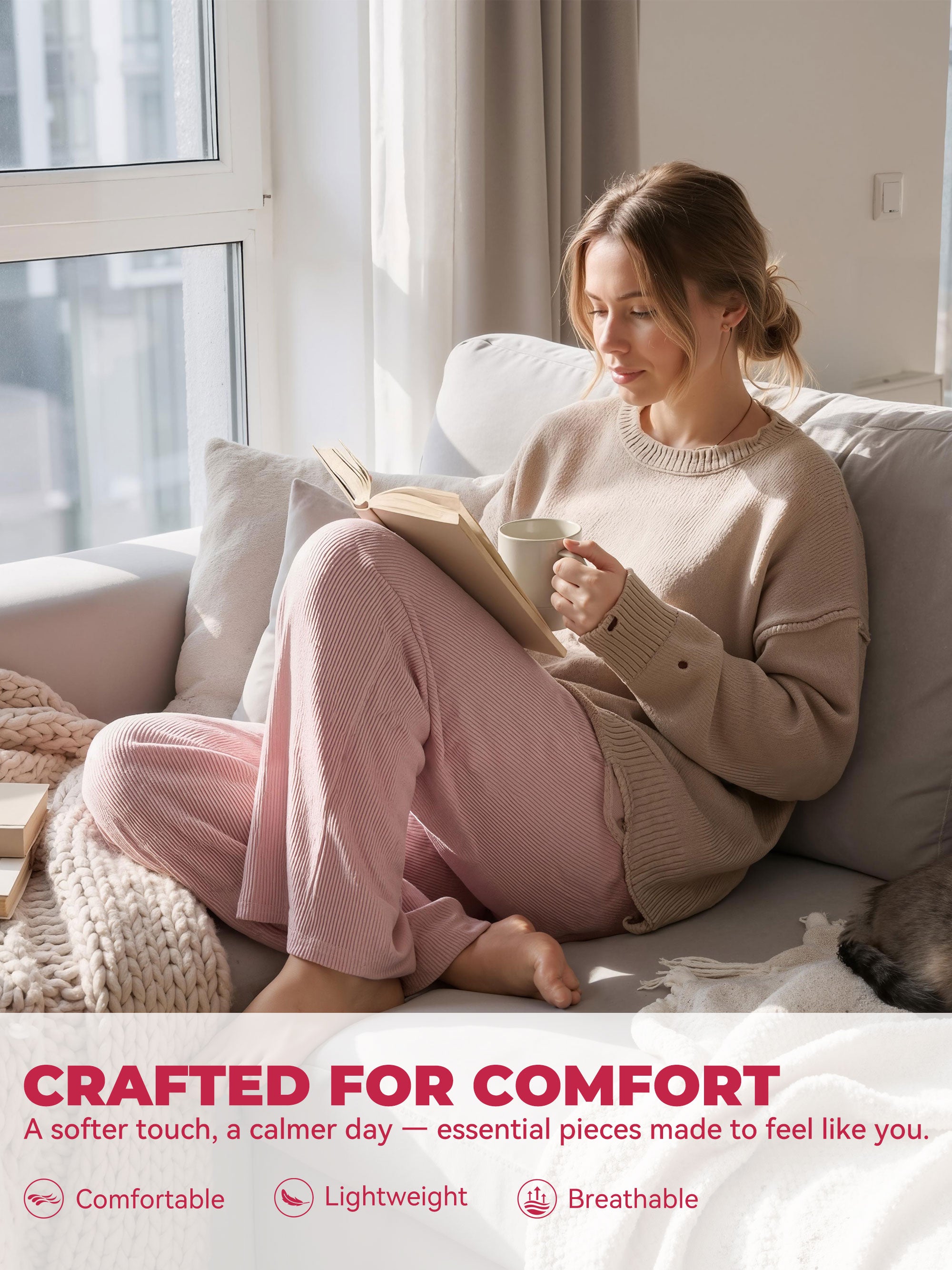 SHOWITTY Women’s Knit Wide Leg Lounge Pants – Soft, Breathable, High-Waisted Travel & Everyday Comfort