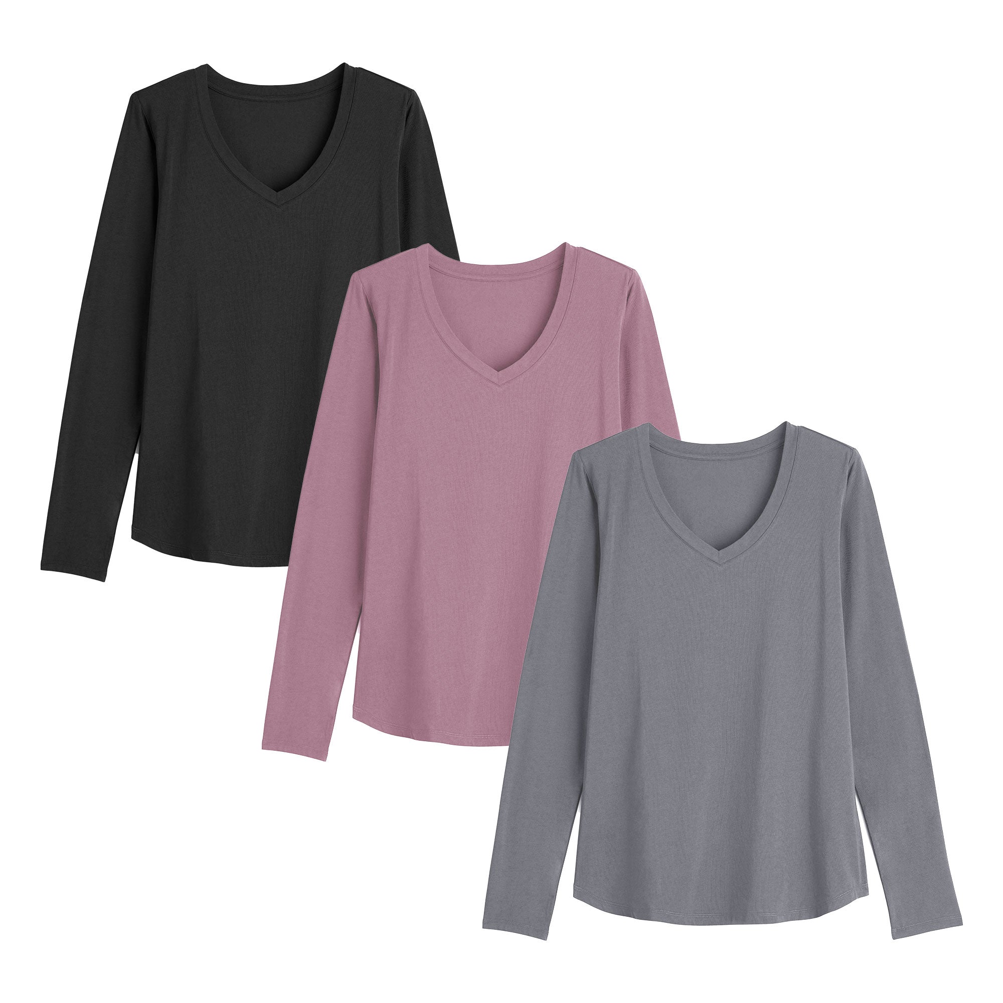 SHOWITTY Womens 3 Pack  Shirts - Plus Size V Neck Tops Basic Loose Fit Lightweight Casual Fall Fashion Clothes Womenswear Underwear Fabric Blouses
