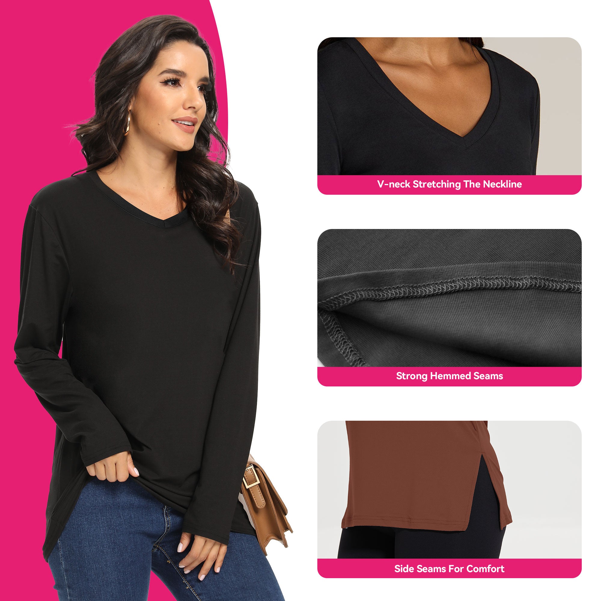 SHOWITTY Womens 3 Pack  Shirts - Plus Size V Neck Tops Basic Loose Fit Lightweight Casual Fall Fashion Clothes Womenswear Underwear Fabric Blouses