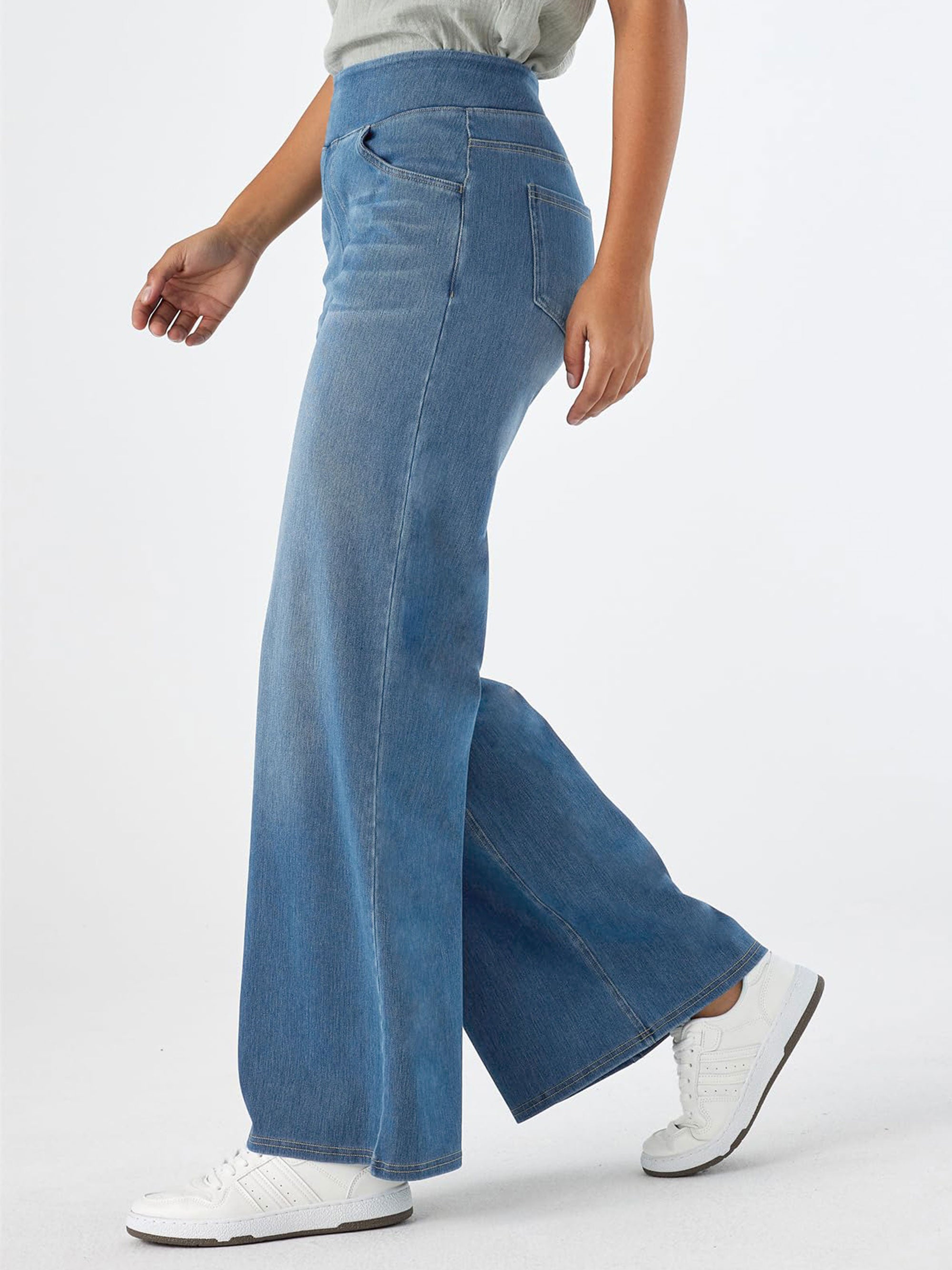 SHOWITTY Women’s High-Waisted Wide-Leg Jeans | Crossover Flared Jeans – Stretchy Denim Pants