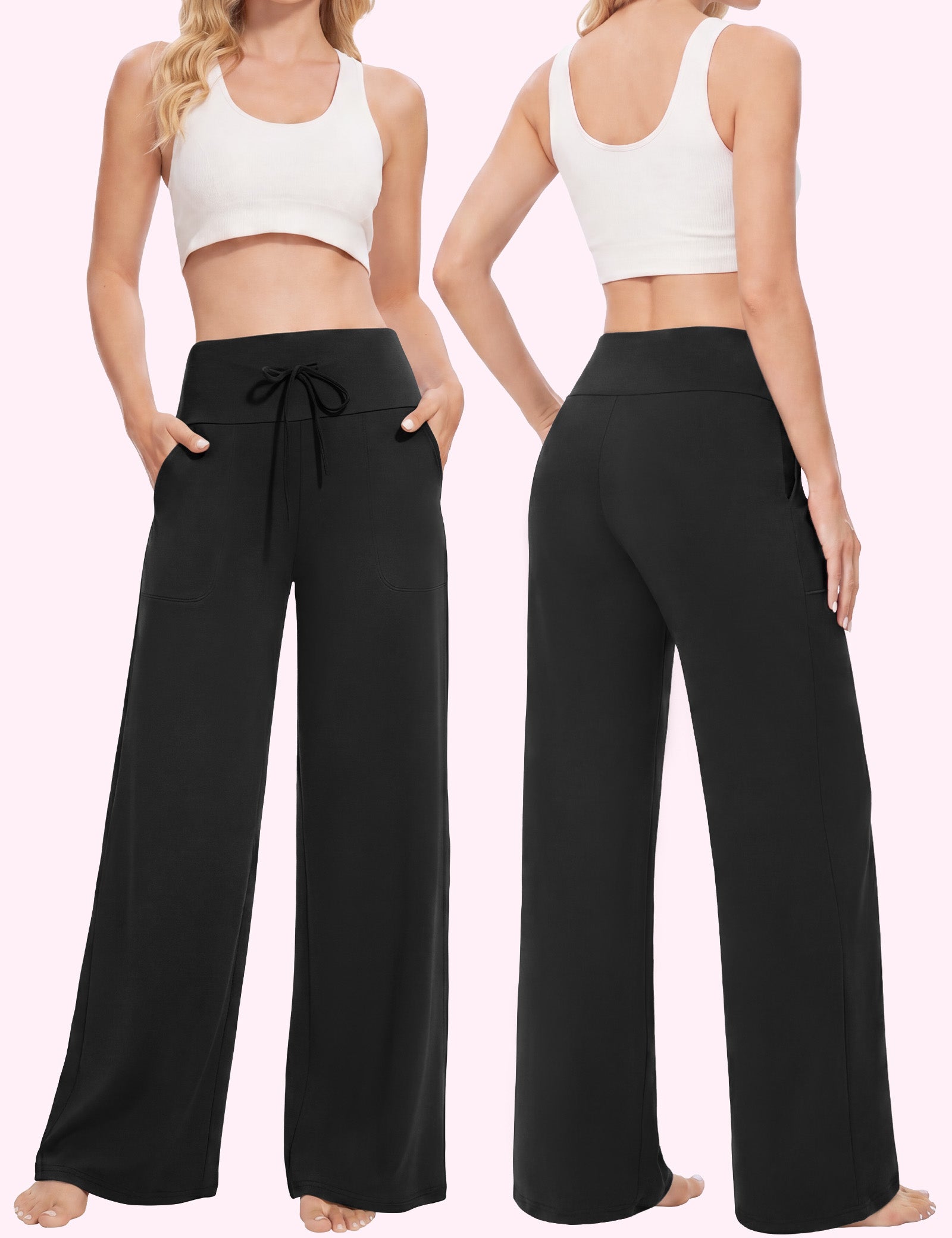 Wide Leg Pants for Women with Pockets, High Waist Yoga Lounge