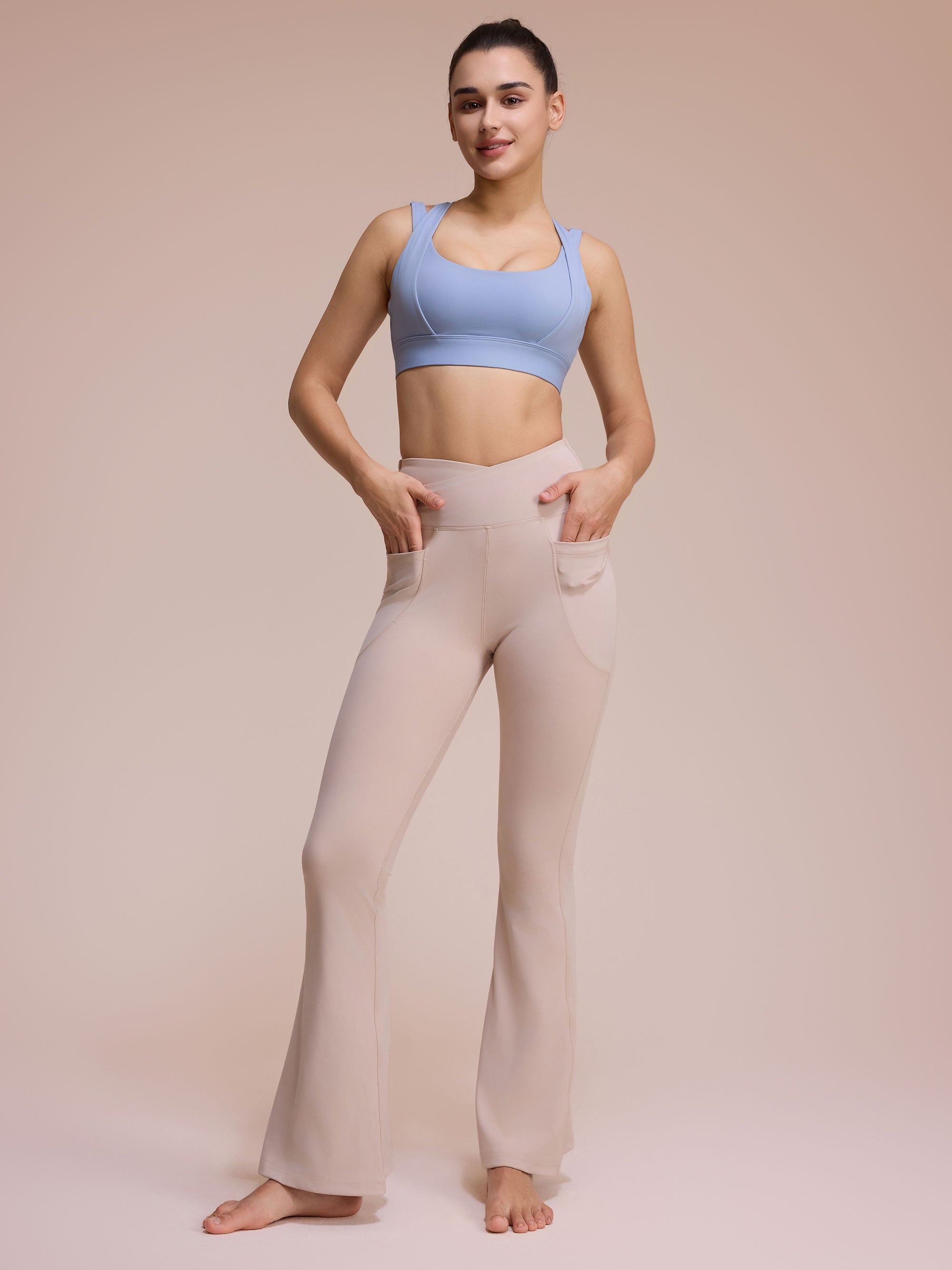 SHOWITTY Flare Leggings with Pockets for Women – High Waist, Sweat-Wicking, Quick-Dry Yoga Pants with Sculpting Fit