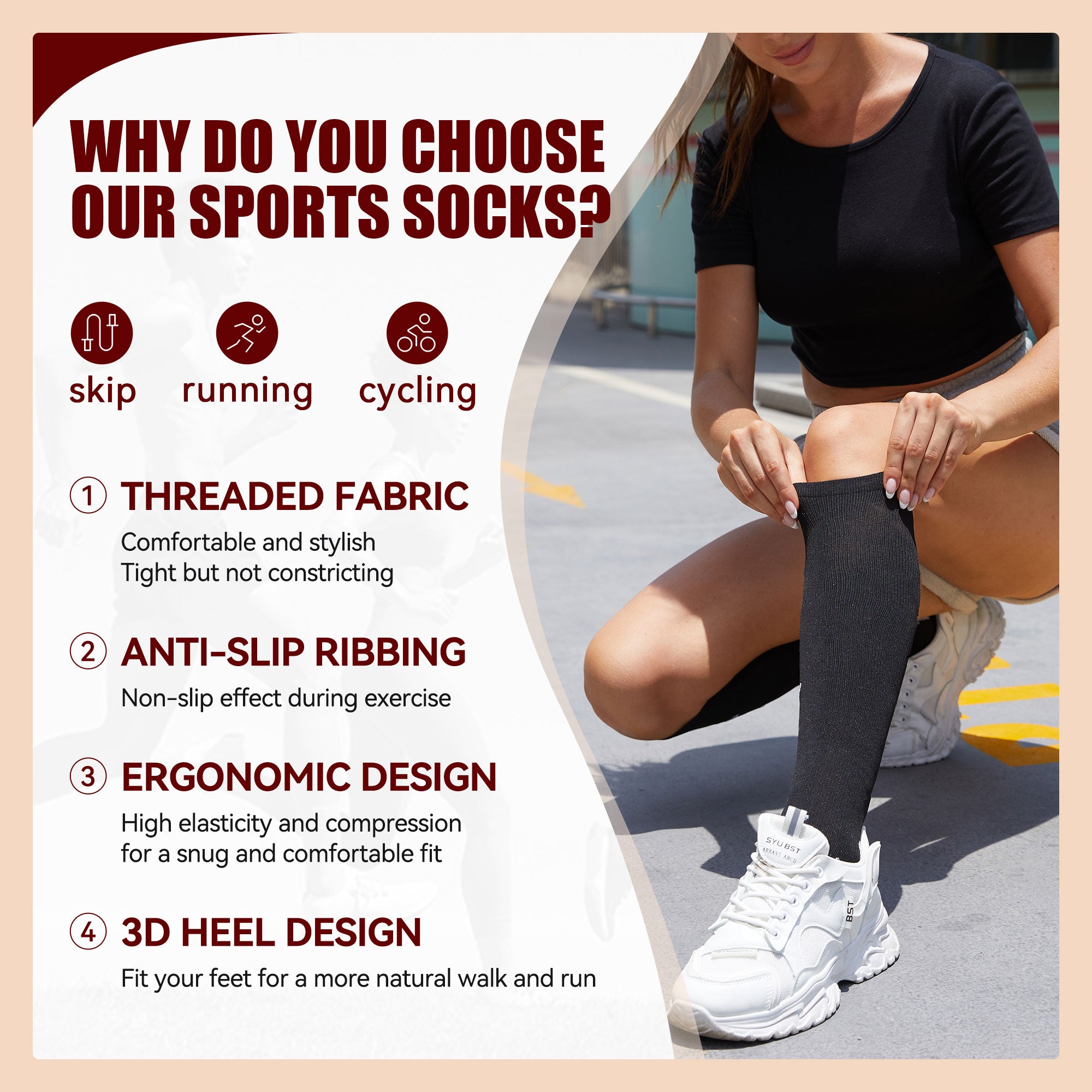 SHOWITTY 2/4 Pairs Plus Size Sports Socks for Women & Men - Knee High Stockings for Running, Hiking, Athletic, Daily & Travel