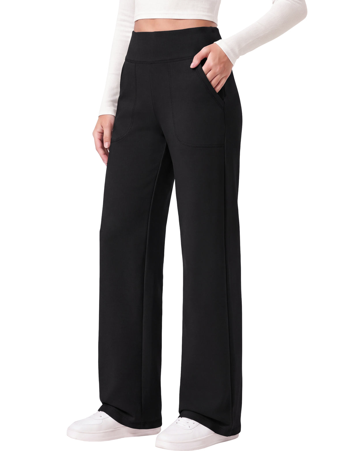 SHOWITTY Womens Fleece Lined Wide Leg Pants High Waisted Drawstring Trousers with Pockets Casual Warm Pants