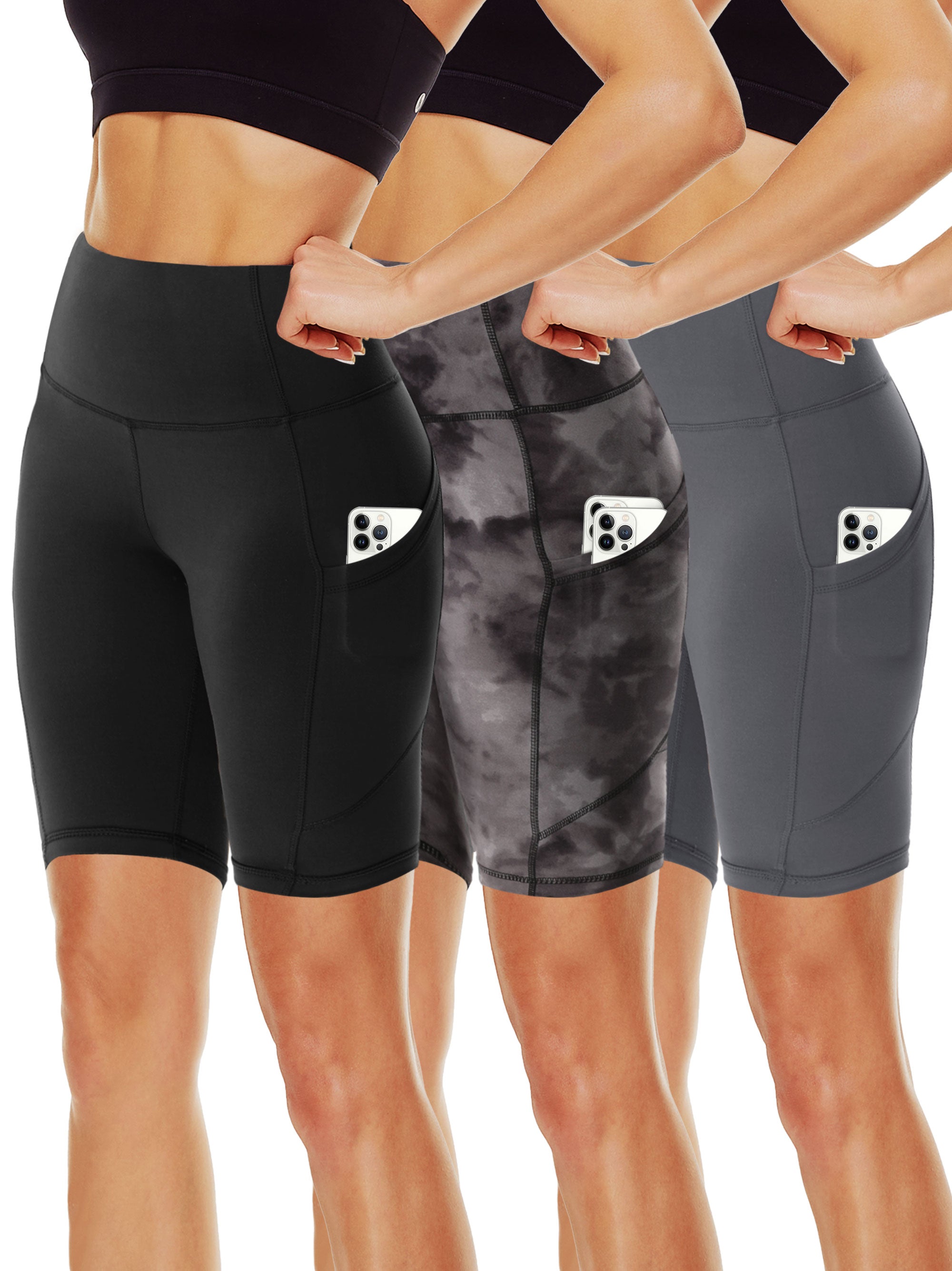 SHOWITTY 3-Pack 11" High Waist Plus Size Biker Shorts for Women – With Pockets