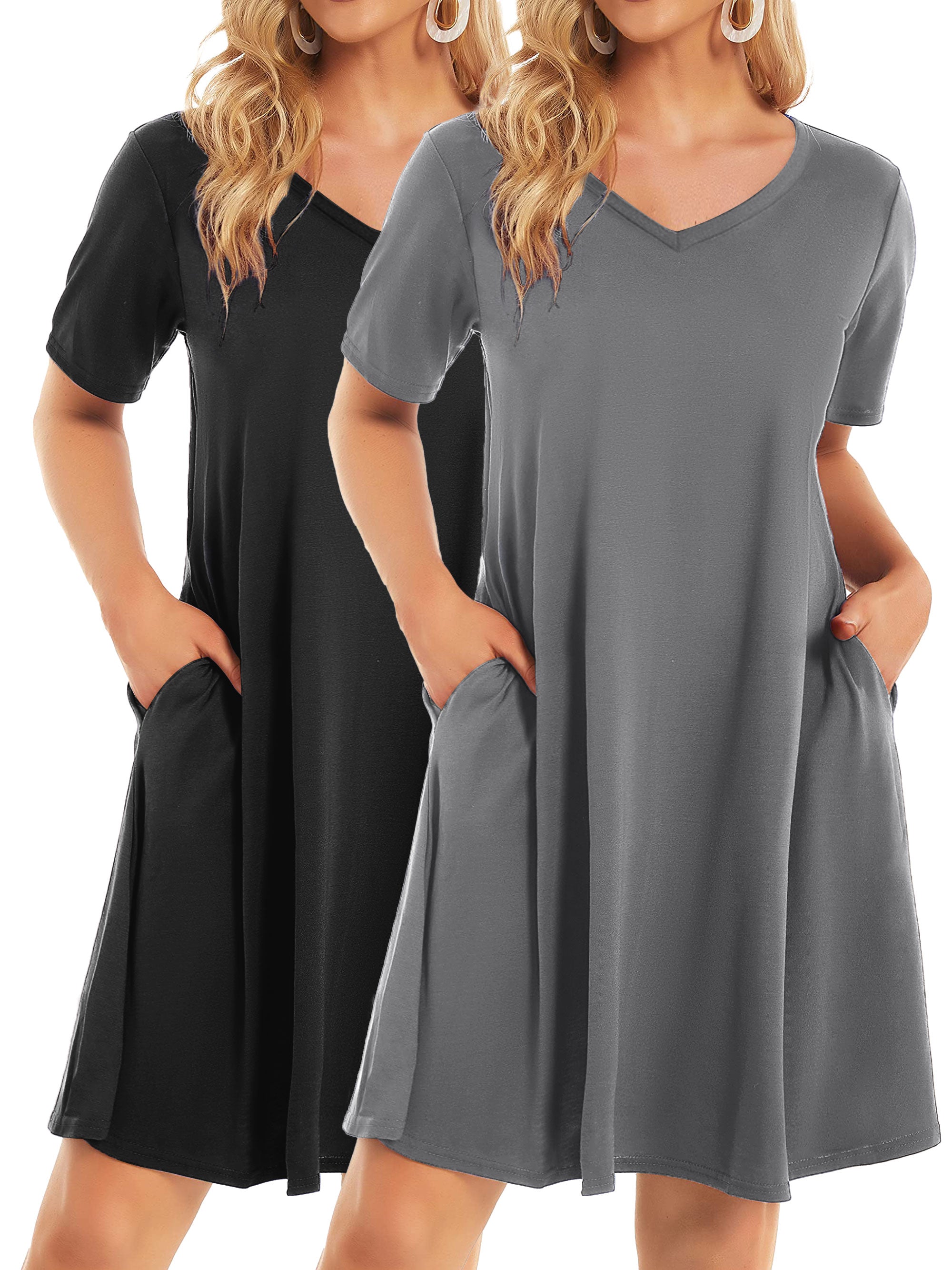 SHOWITTY 2-Pack Women's Casual T-Shirt Dresses with Pockets Relaxed Showitty SHOWITTY 2-Pack Women's Casual T-Shirt Dresses with Pockets Relaxed Showitty