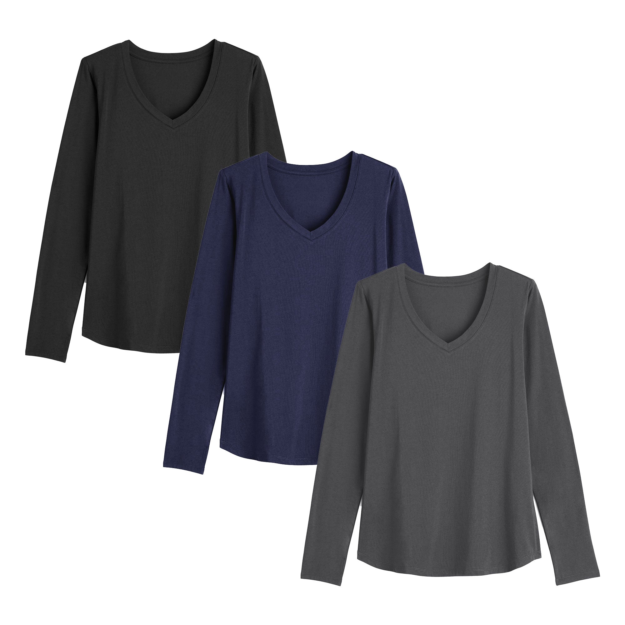 SHOWITTY Womens 3 Pack  Shirts - Plus Size V Neck Tops Basic Loose Fit Lightweight Casual Fall Fashion Clothes Womenswear Underwear Fabric Blouses