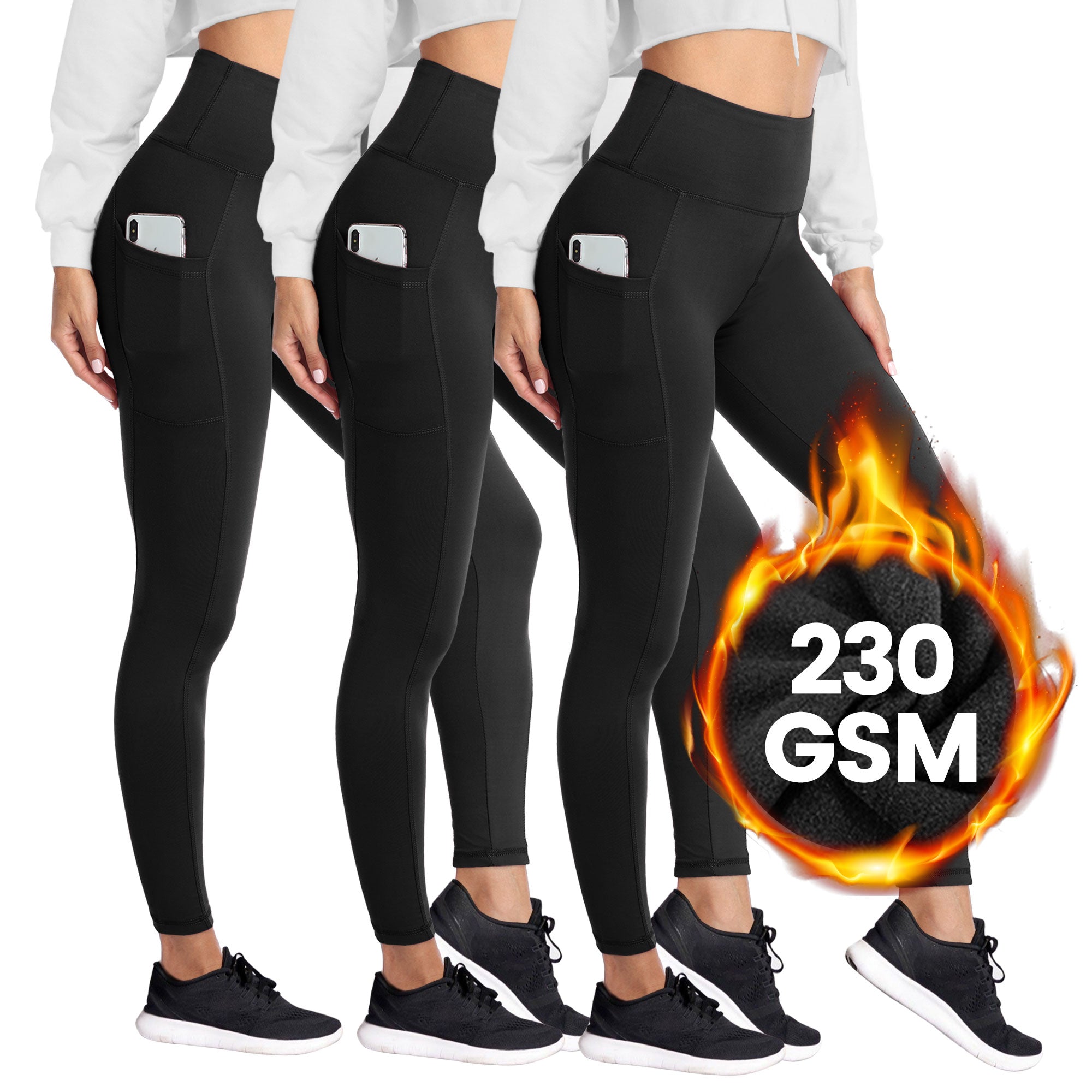 SHOWITTY 1/3 Pack Fleece Lined Leggings with Pockets for Women - Plus Size High Waist Tummy Control Soft Women's Yoga Pants for Workout Running