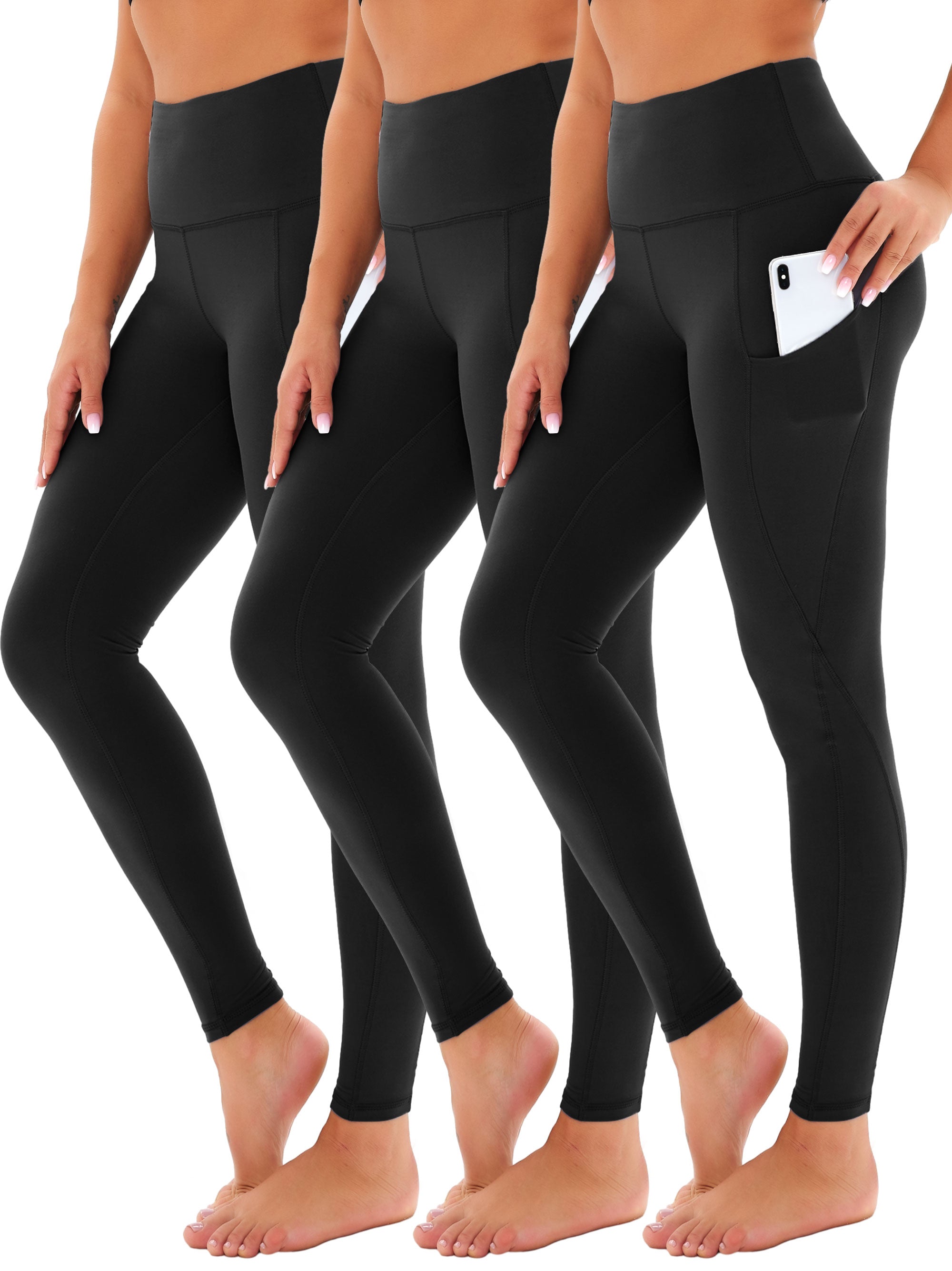 SHOWITTY 3 Pack Leggings for Women with Pockets - Plus Size High Waist Women's Workout Running Yoga Pants