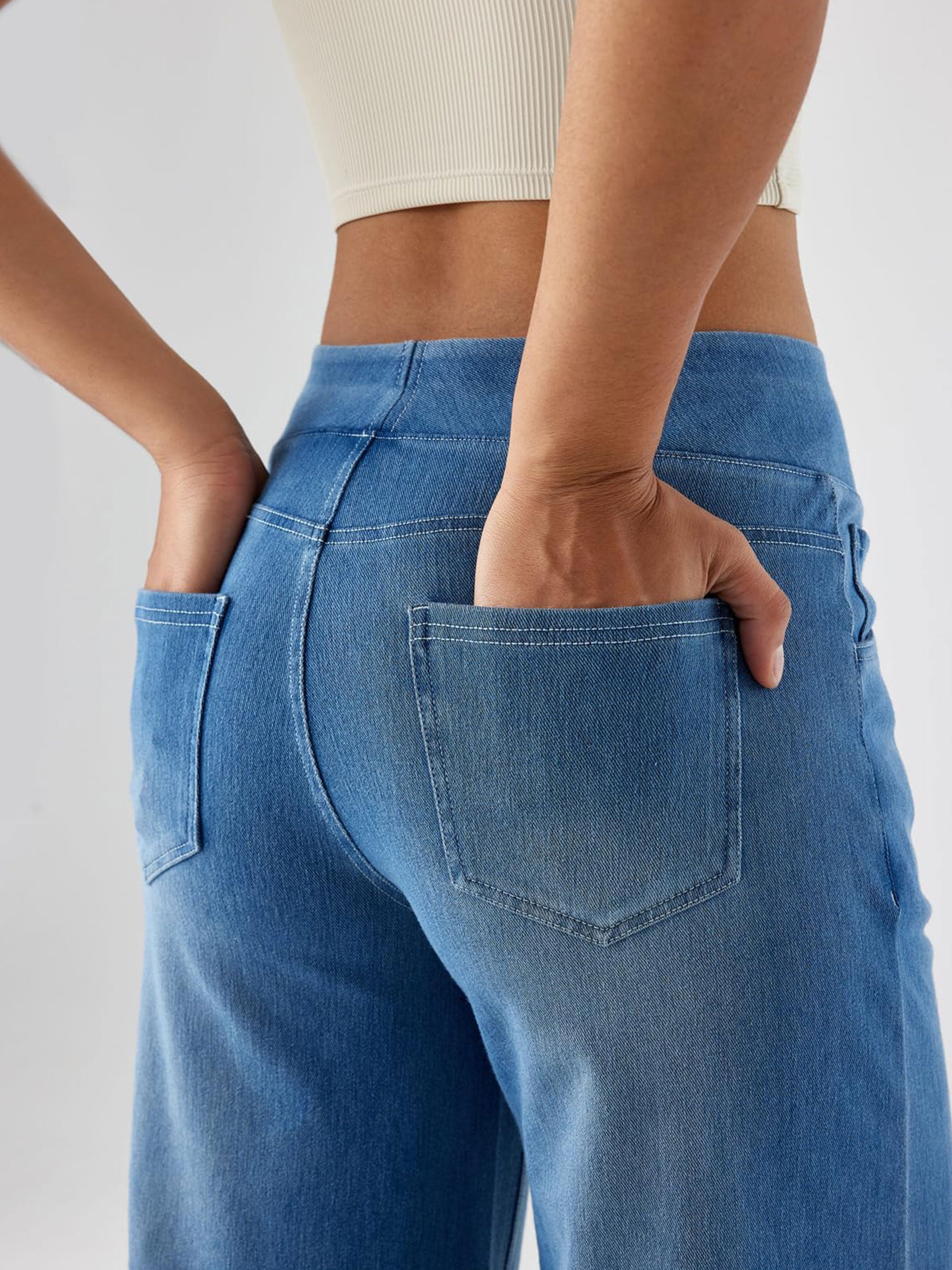 SHOWITTY Women’s High-Waisted Wide-Leg Jeans | Crossover Flared Jeans – Stretchy Denim Pants