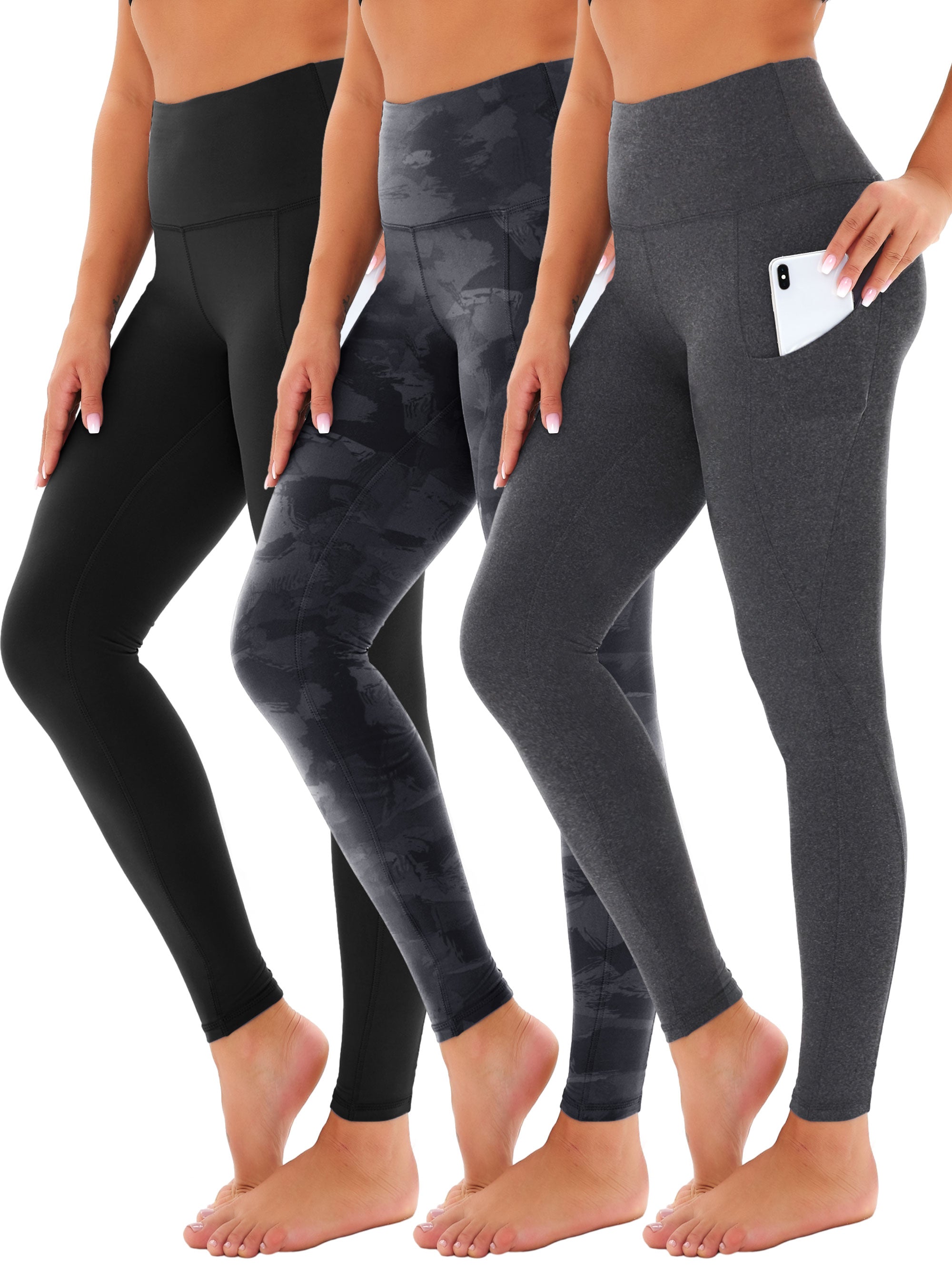 SHOWITTY 3 Pack Leggings for Women with Pockets - Plus Size High Waist Women's Workout Running Yoga Pants