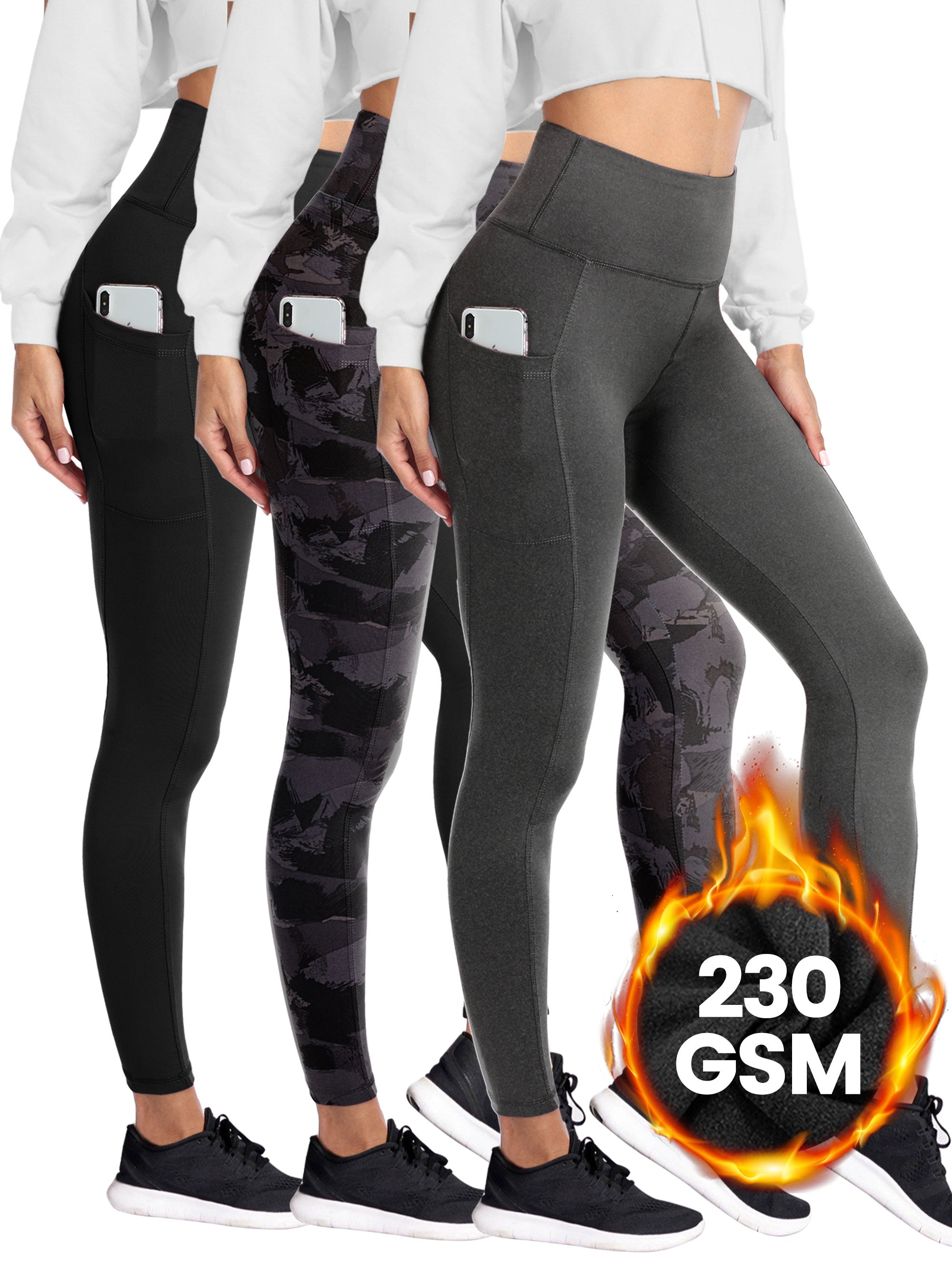SHOWITTY 1/3 Pack Fleece Lined Leggings with Pockets for Women - Plus Size High Waist Tummy Control Soft Women's Yoga Pants for Workout Running