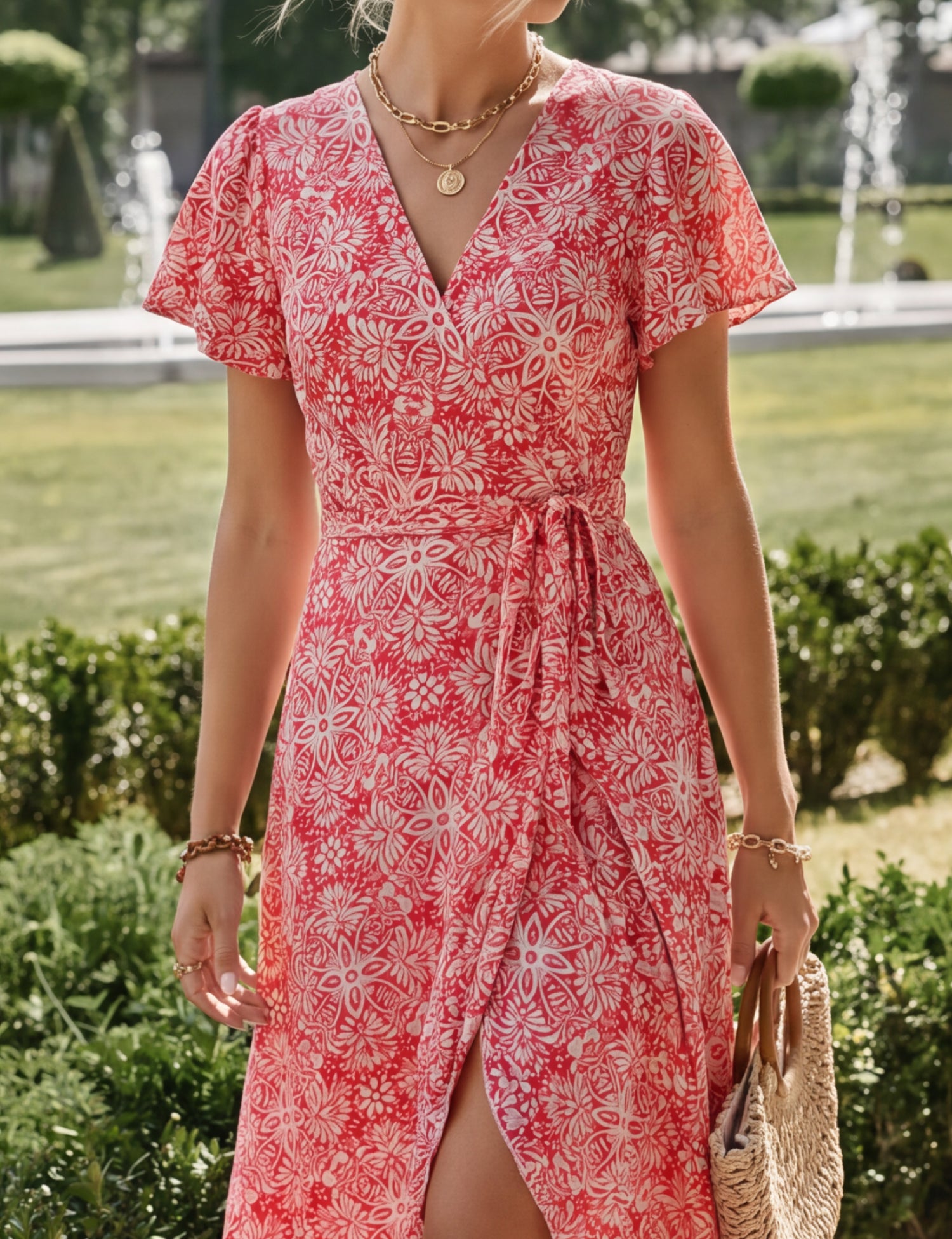 SHOWITTY Womens Floral One-Piece Wrap Maxi Dress Boho V Neck Tie Waist Split Summer Beach Dress