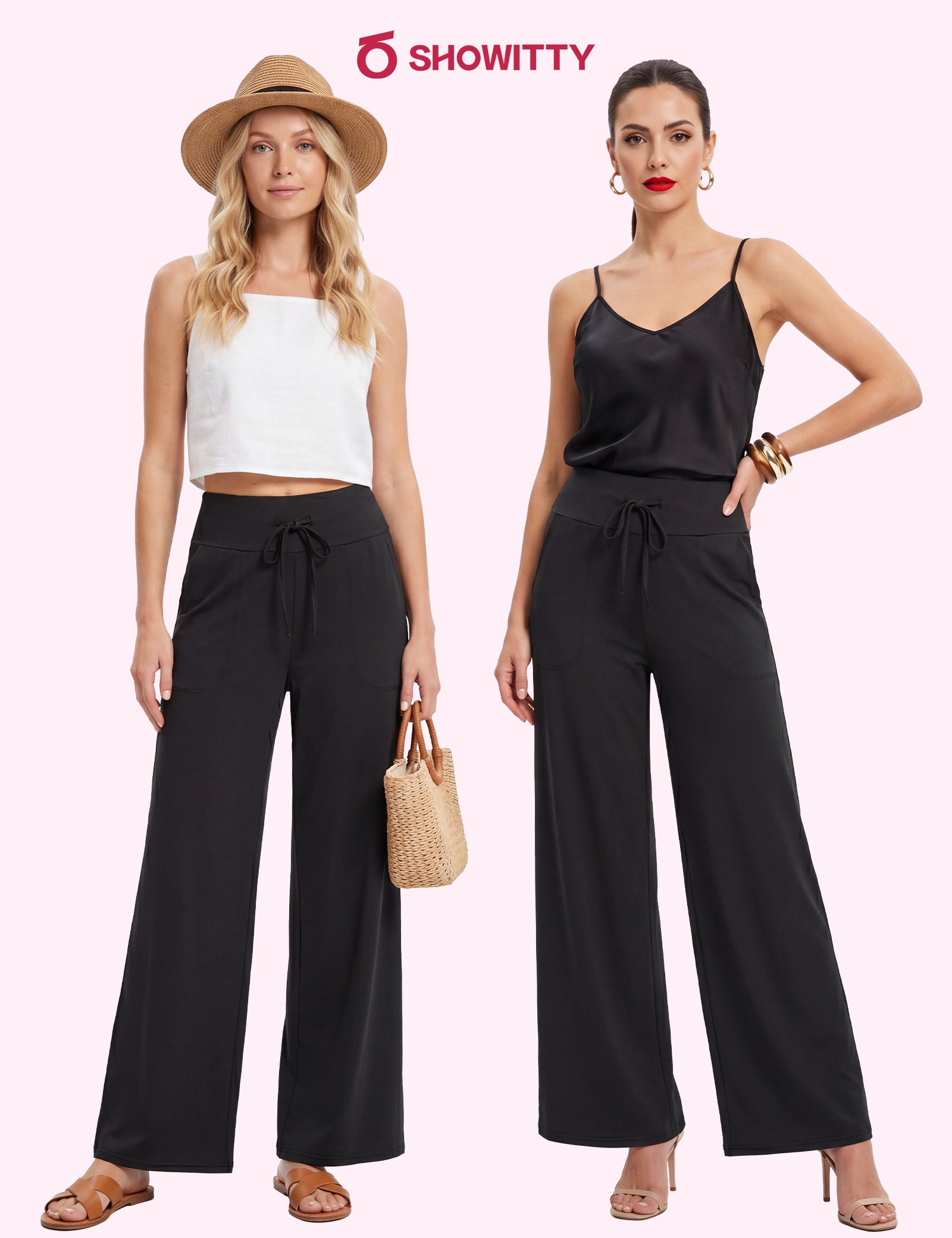 Wide Leg Pants for Women with Pockets, High Waist Yoga Lounge