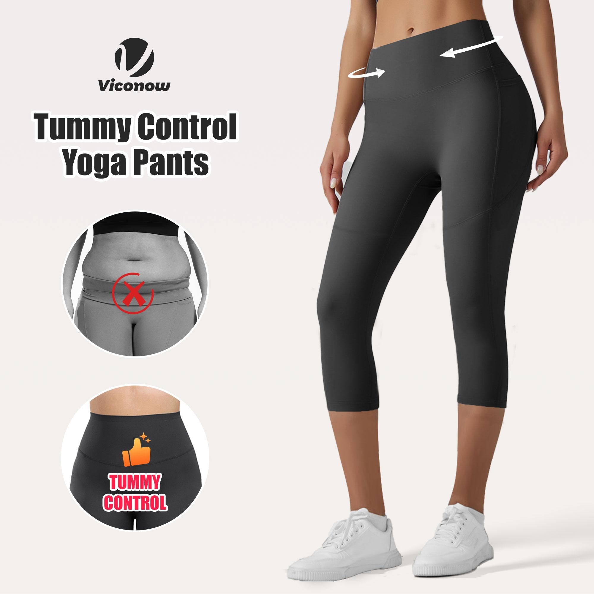 Viconow Tummy Control Capris Shorts for Women with Pockets - High Waist Bike Leggings for Gym Workout Athletic Running Yoga