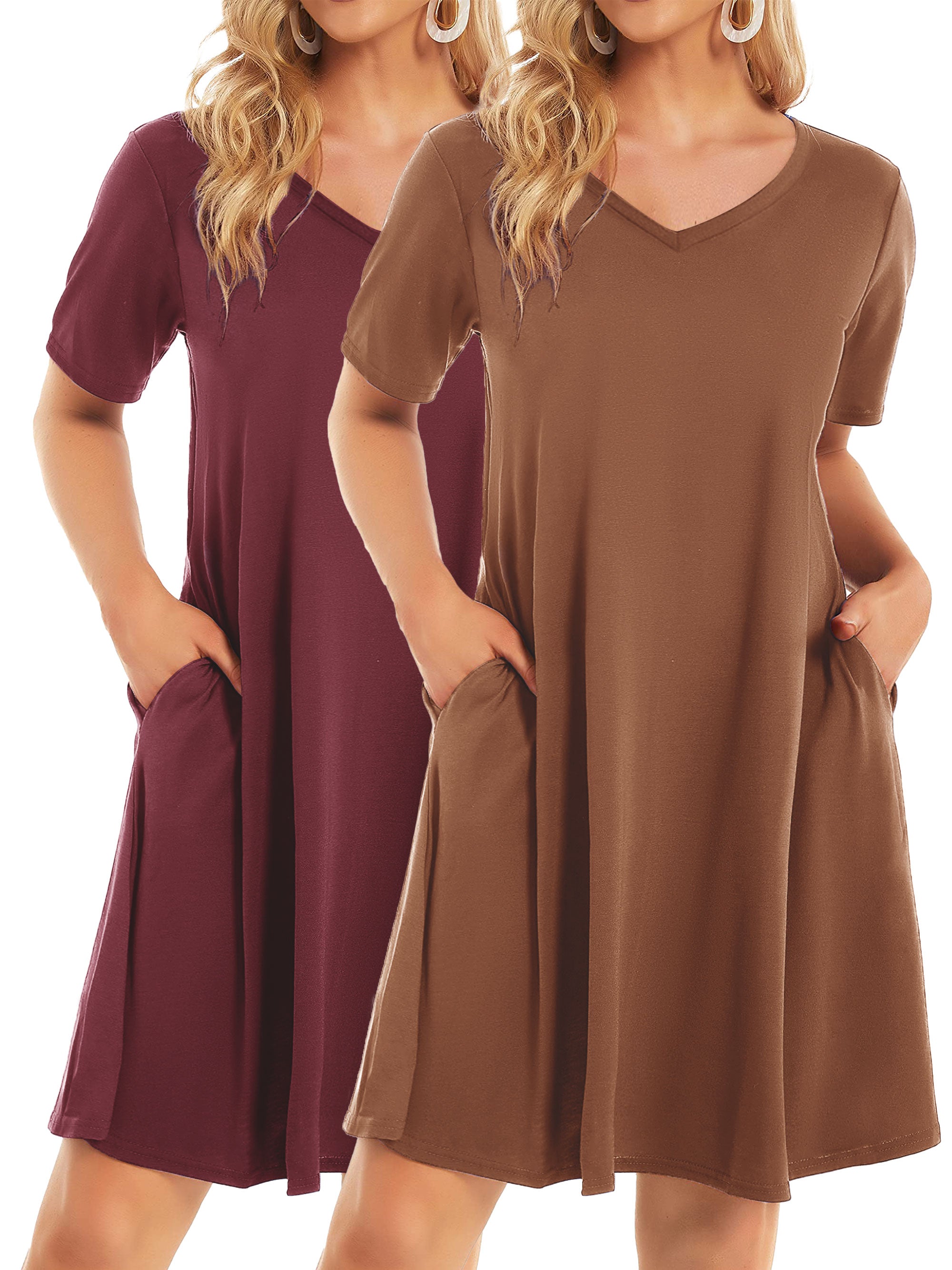 SHOWITTY 2-Pack Women's Casual T-Shirt Dresses with Pockets – Relaxed – Showitty