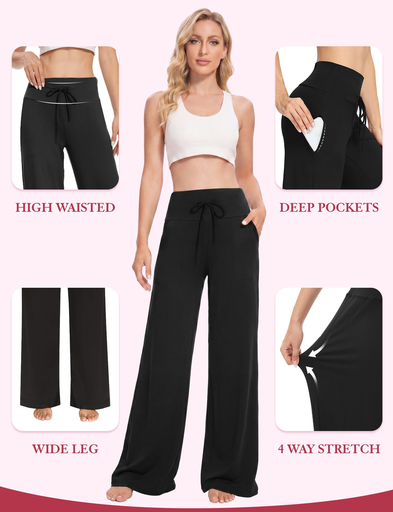 Wide Leg Pants for Women with Pockets, High Waist Yoga Lounge