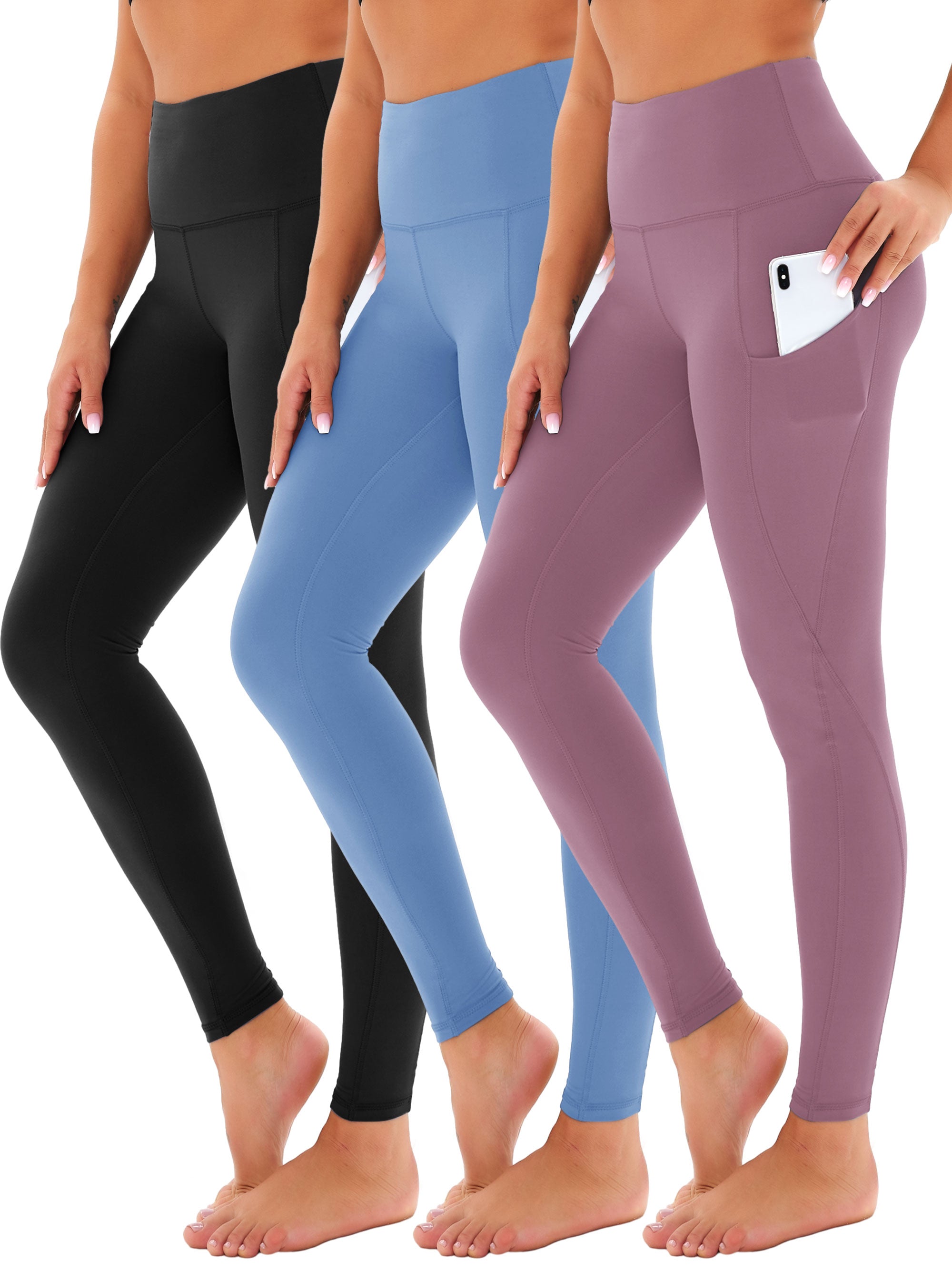 SHOWITTY 3 Pack Leggings for Women with Pockets - Plus Size High Waist Women's Workout Running Yoga Pants
