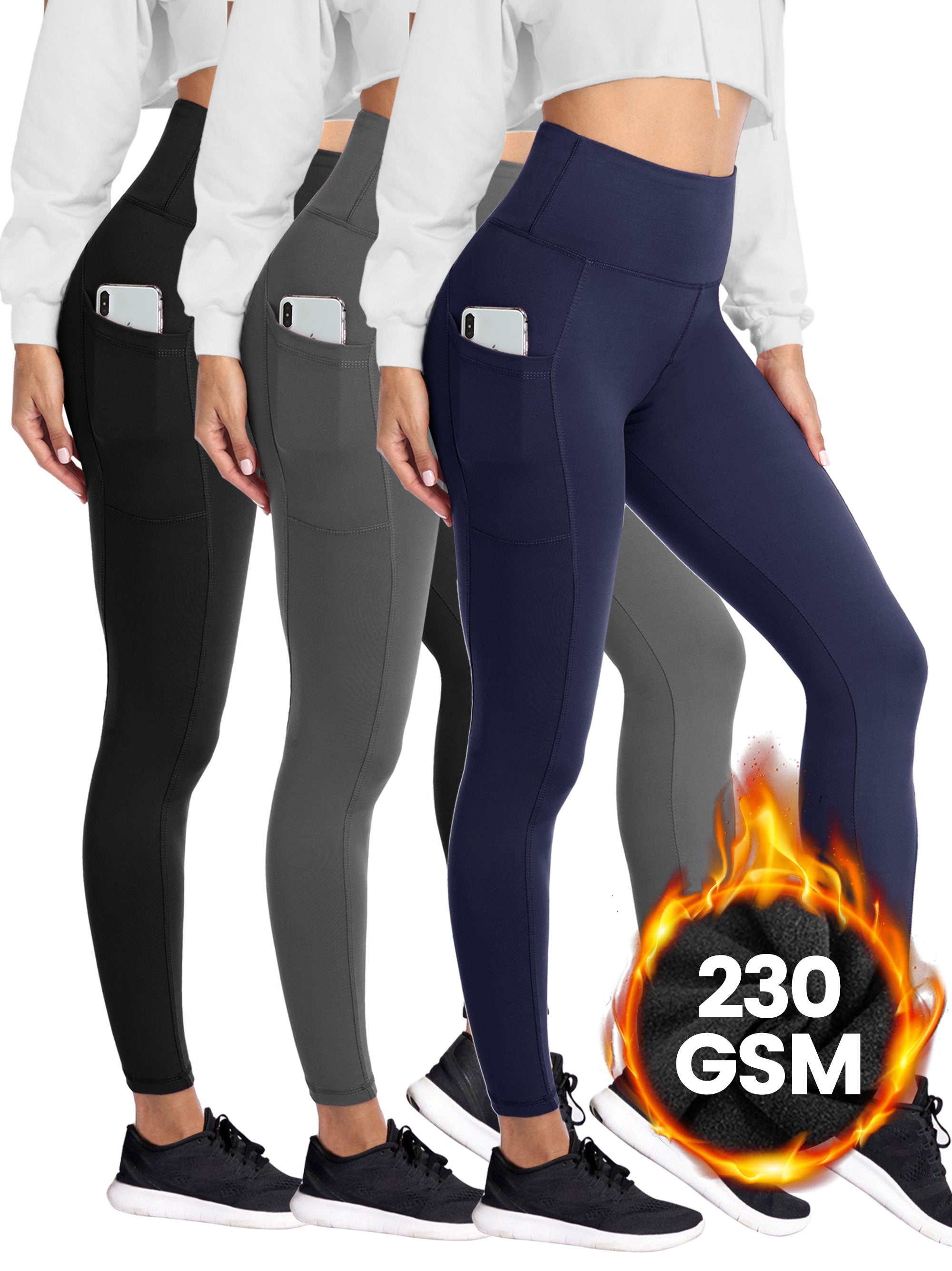 SHOWITTY 1/3 Pack Fleece Lined Leggings with Pockets for Women - Plus Size High Waist Tummy Control Soft Women's Yoga Pants for Workout Running