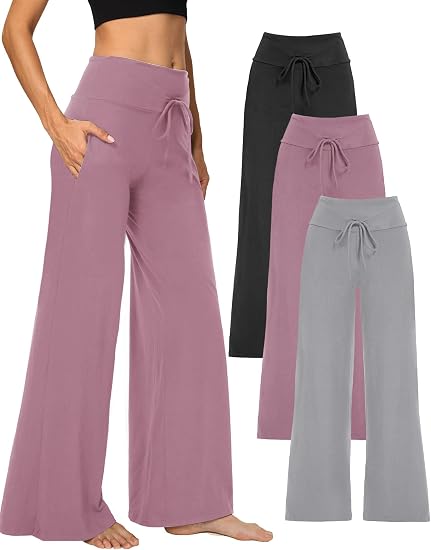 Wide Leg Pants for Women with Pockets, High Waist Yoga Lounge