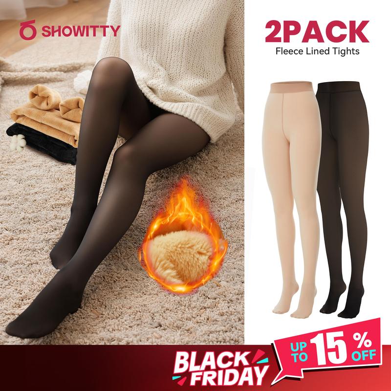 Showitty 2-Pack Women’s Winter Fleece Lined Tights – High Waist Fake Translucent Thermal Pantyhose