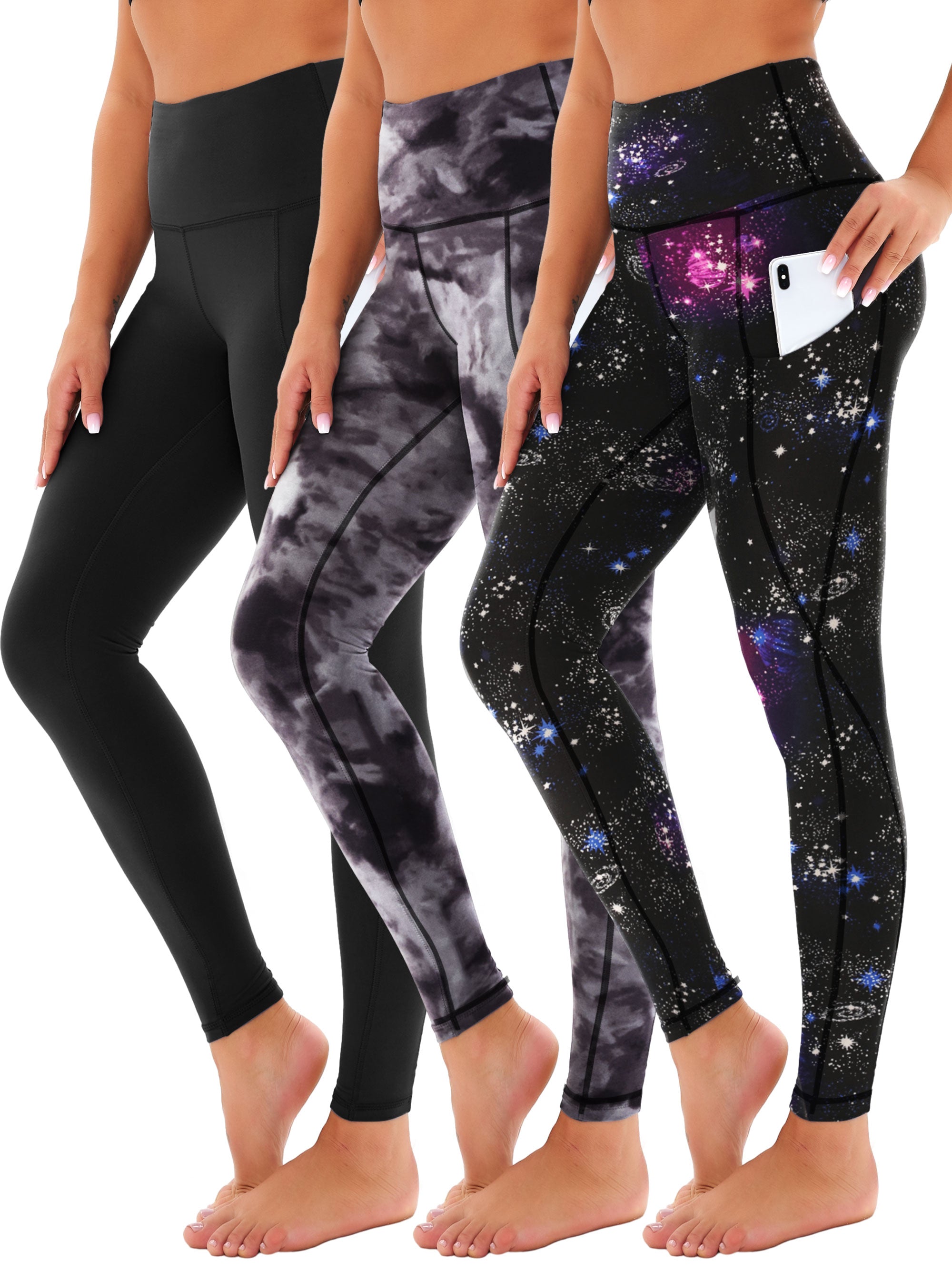 SHOWITTY 3 Pack Leggings for Women with Pockets - Plus Size High Waist Women's Workout Running Yoga Pants