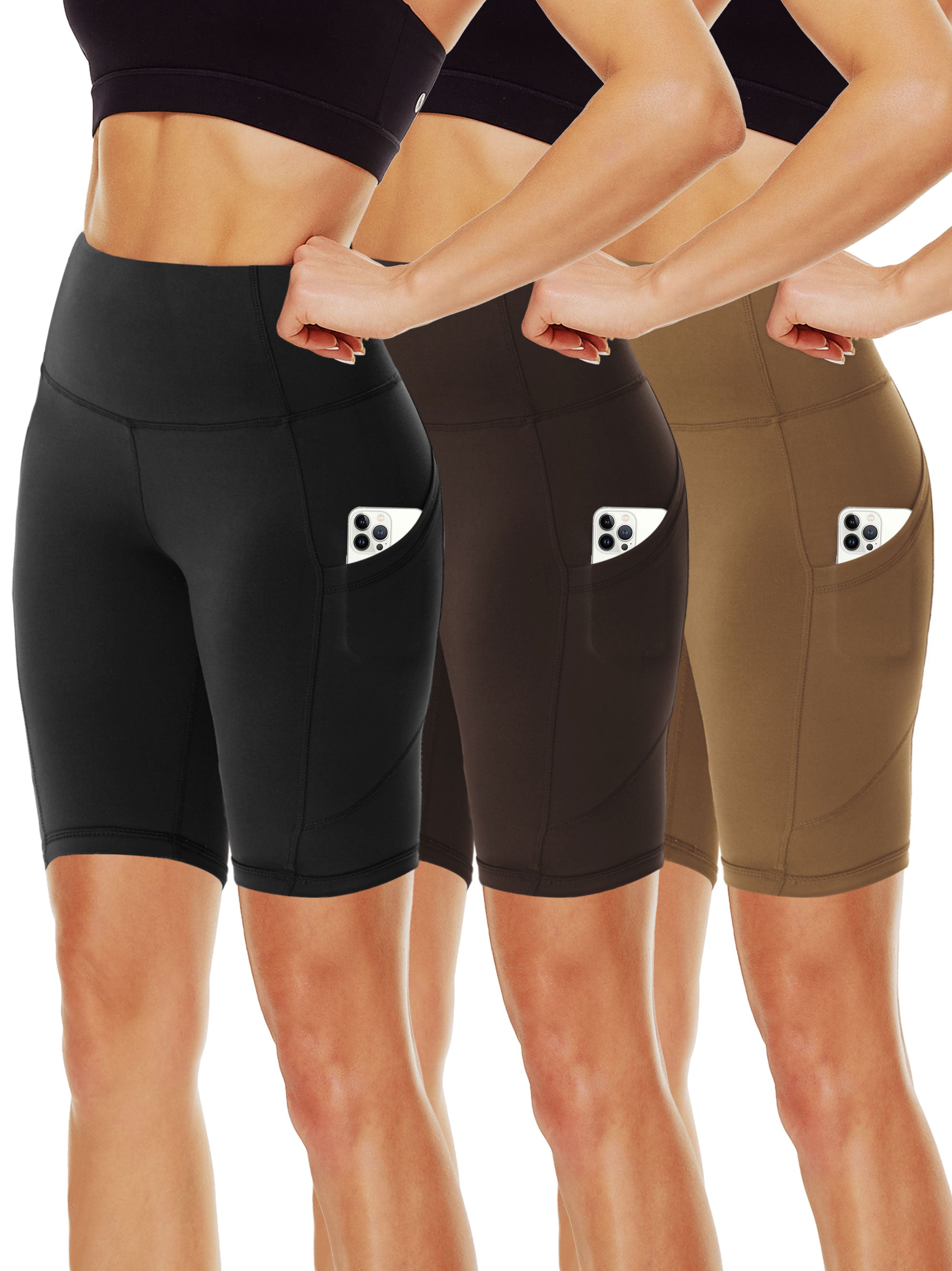 SHOWITTY 3-Pack 11" High Waist Plus Size Biker Shorts for Women – With Pockets