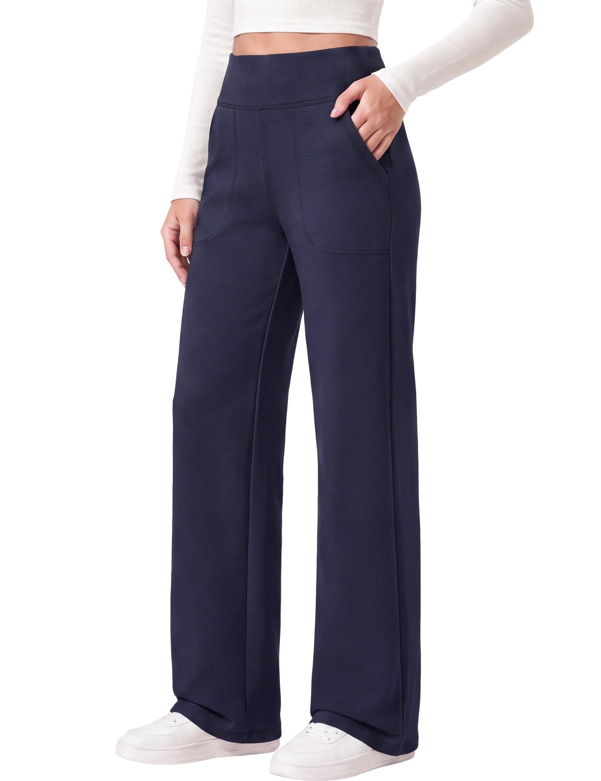SHOWITTY Womens Fleece Lined Wide Leg Pants High Waisted Drawstring Trousers with Pockets Casual Warm Pants