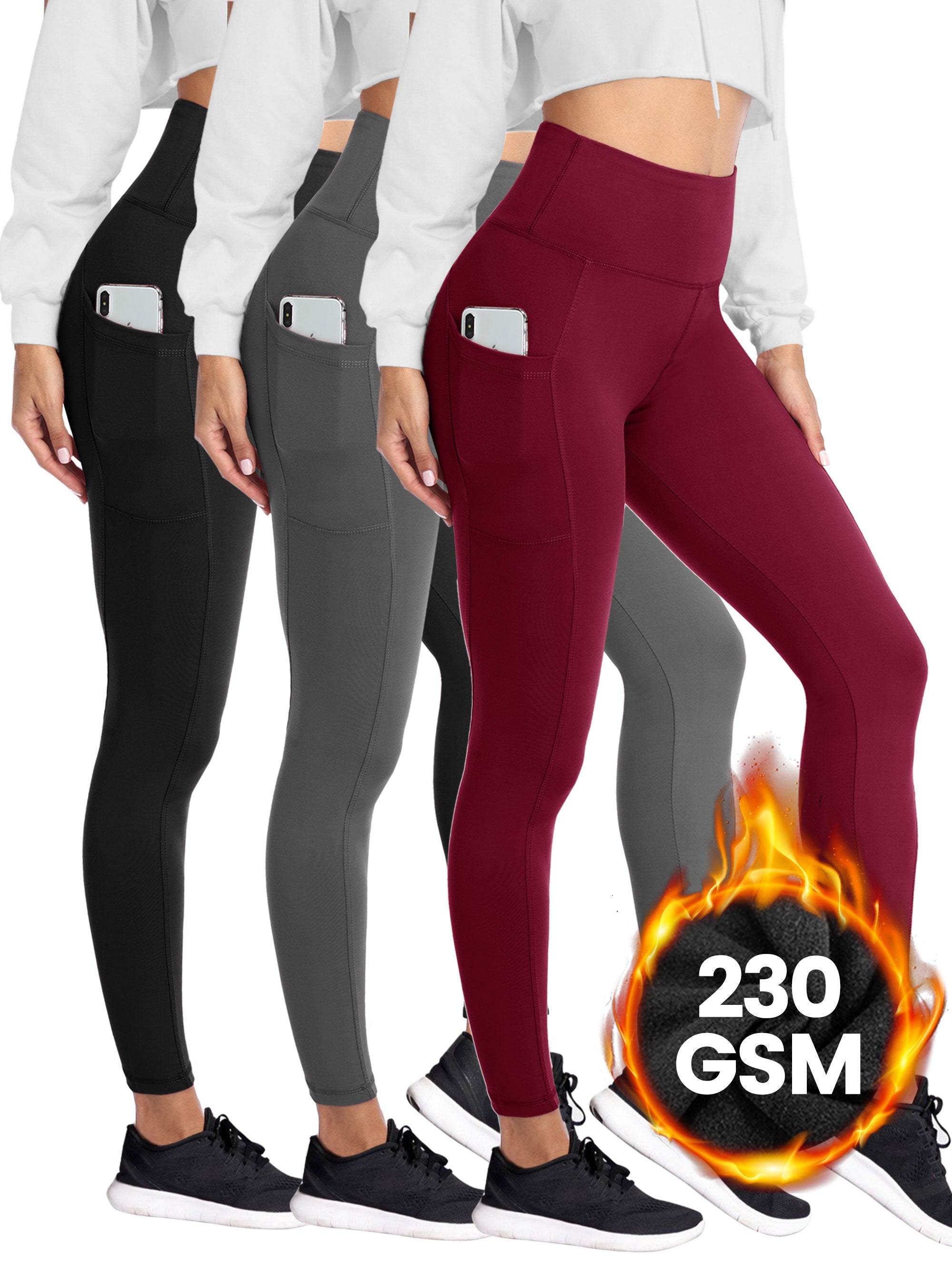 SHOWITTY 1/3 Pack Fleece Lined Leggings with Pockets for Women - Plus Size High Waist Tummy Control Soft Women's Yoga Pants for Workout Running