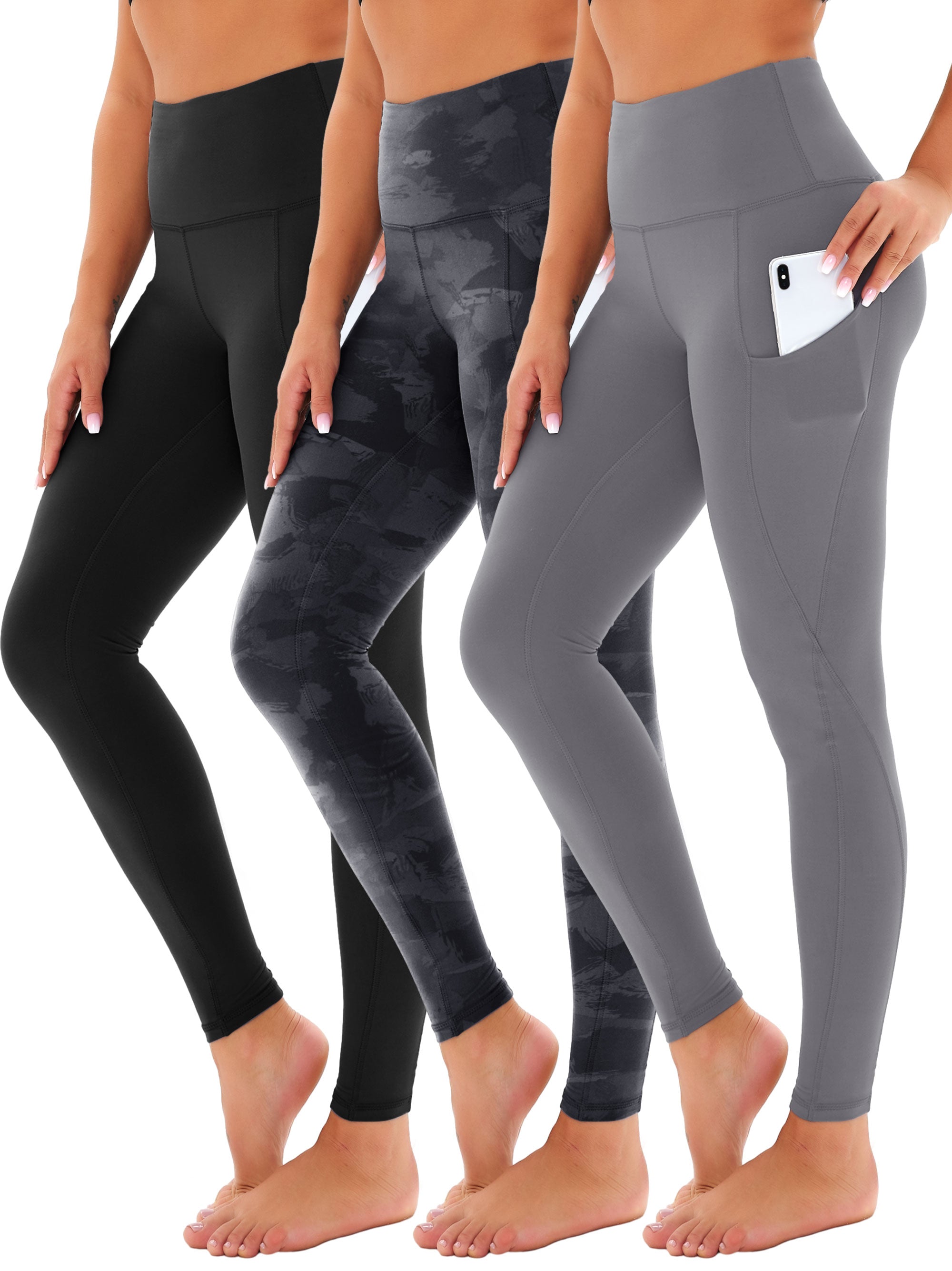 SHOWITTY 3 Pack Leggings for Women with Pockets - Plus Size High Waist Women's Workout Running Yoga Pants
