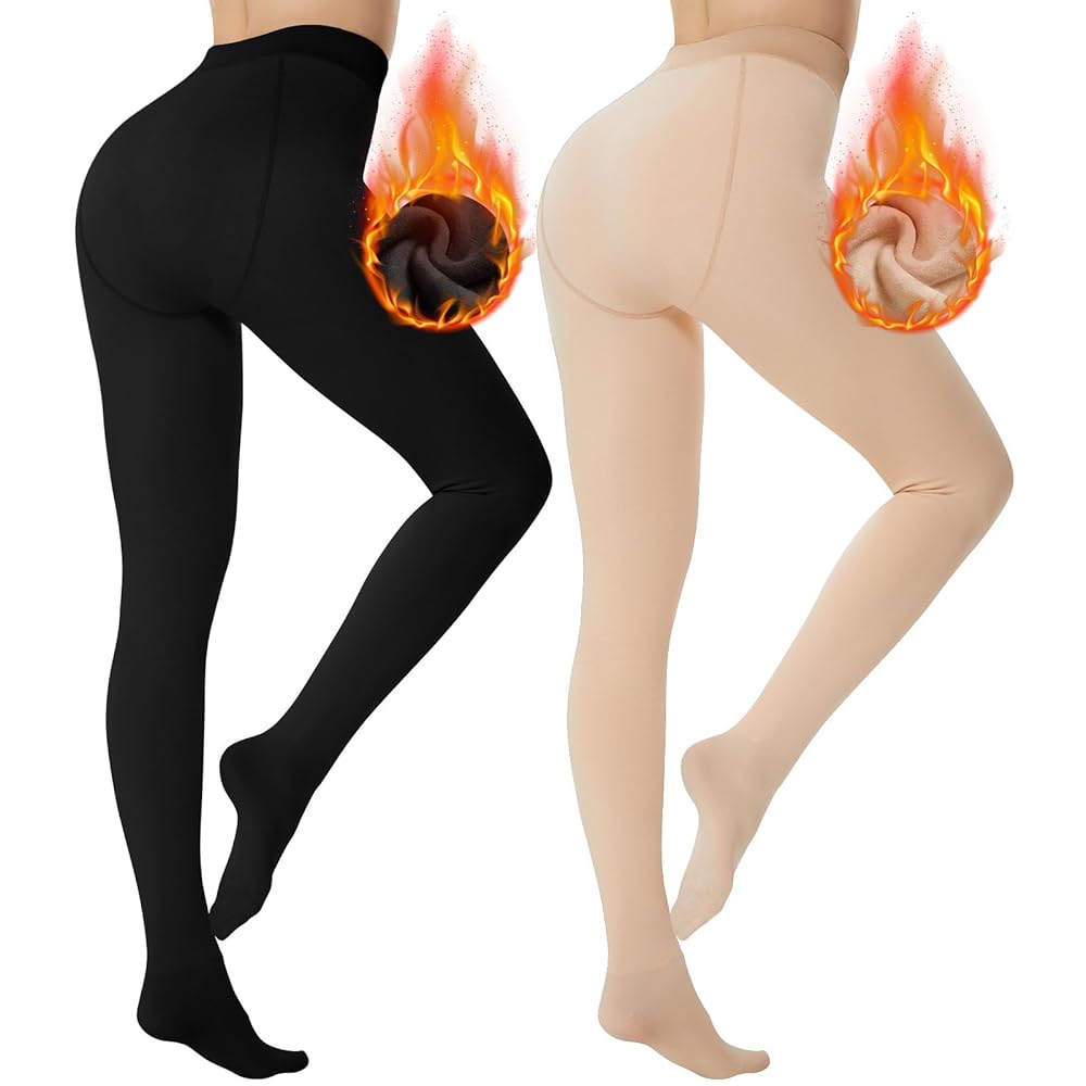 Showitty 2-Pack Women’s Winter Fleece Lined Tights – High Waist Fake Translucent Thermal Pantyhose