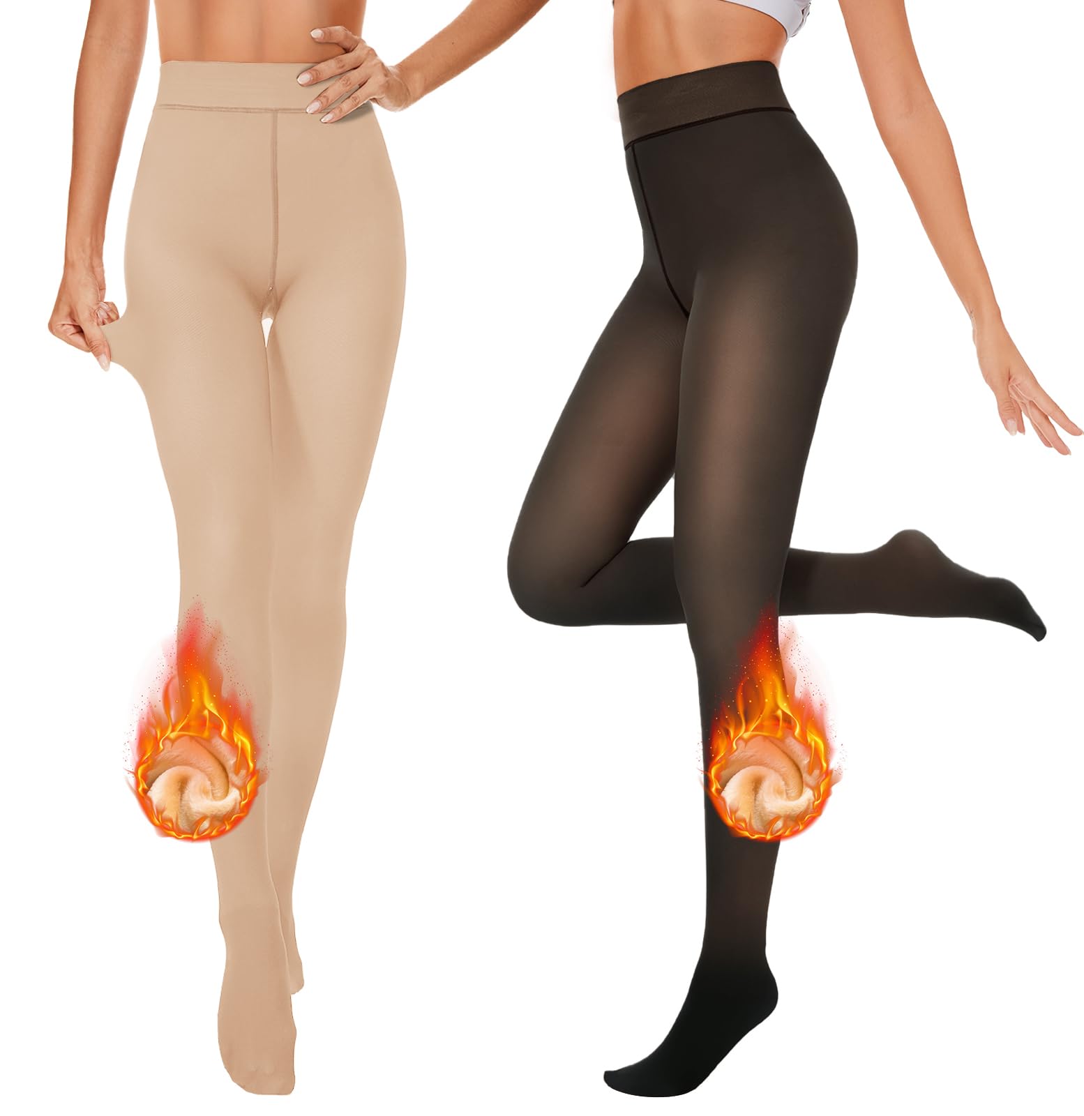 Showitty 2-Pack Women’s Winter Fleece Lined Tights – High Waist Fake Translucent Thermal Pantyhose