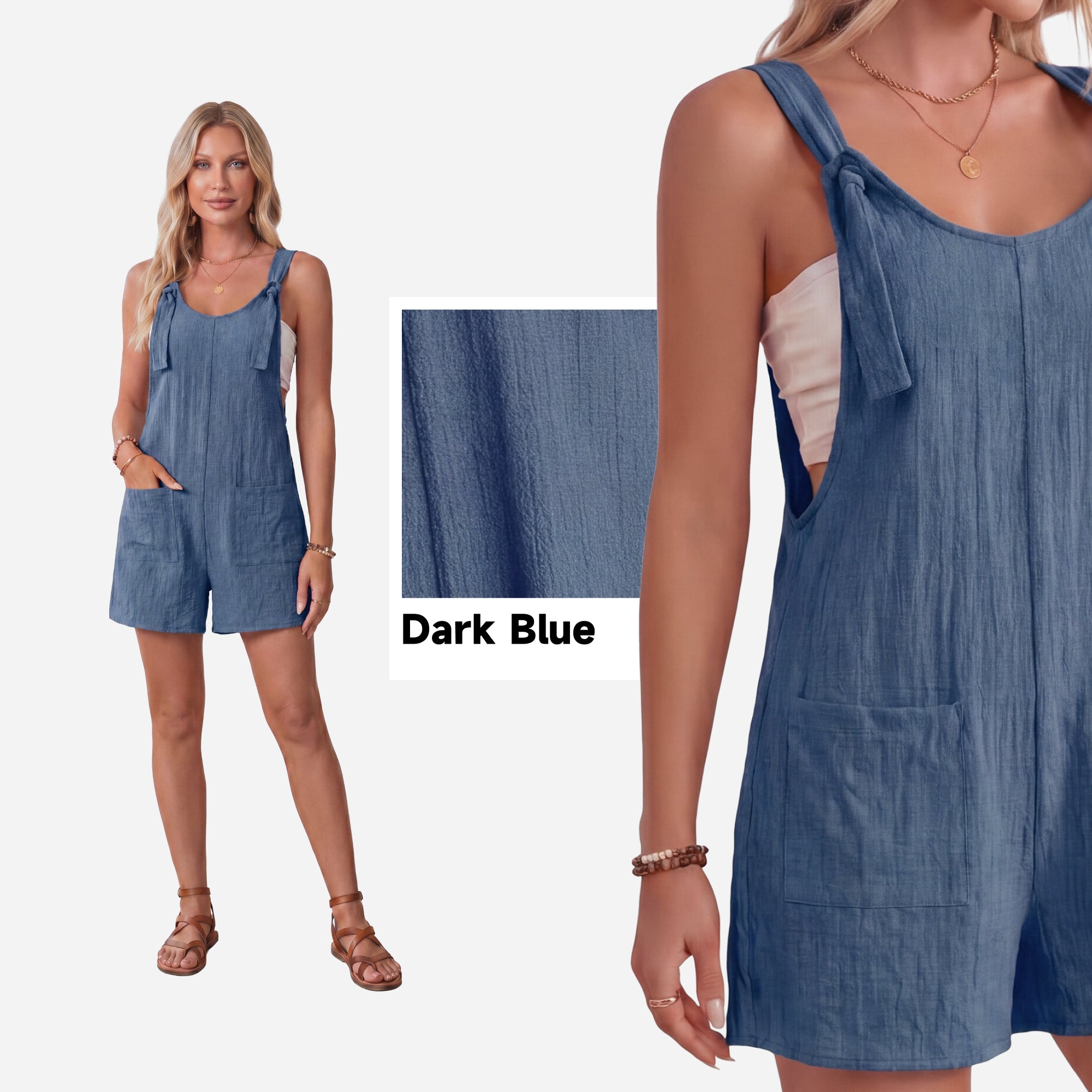SHOWITTY Womens Sleeveless Romper Casual Loose Fit Adjustable Strap Short Jumpsuit with Pockets