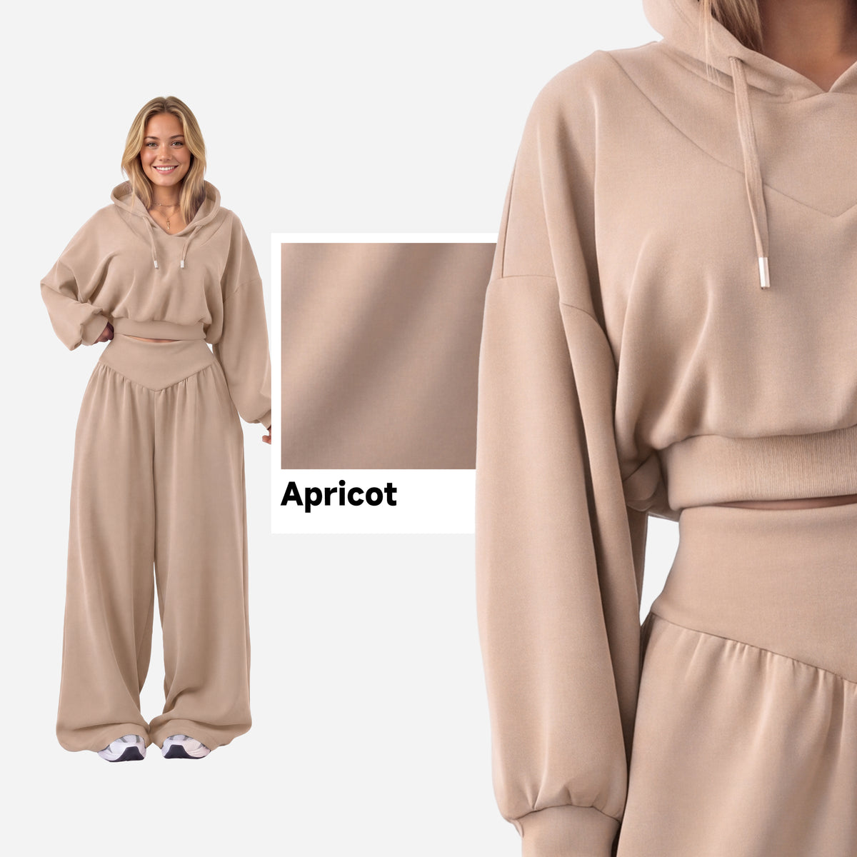 【Ready Together】SHOWITTY Womens Cropped Hoodie Pants Set V Neck Wide Leg Lounge Set Lightweight Casual Two Piece Outfit