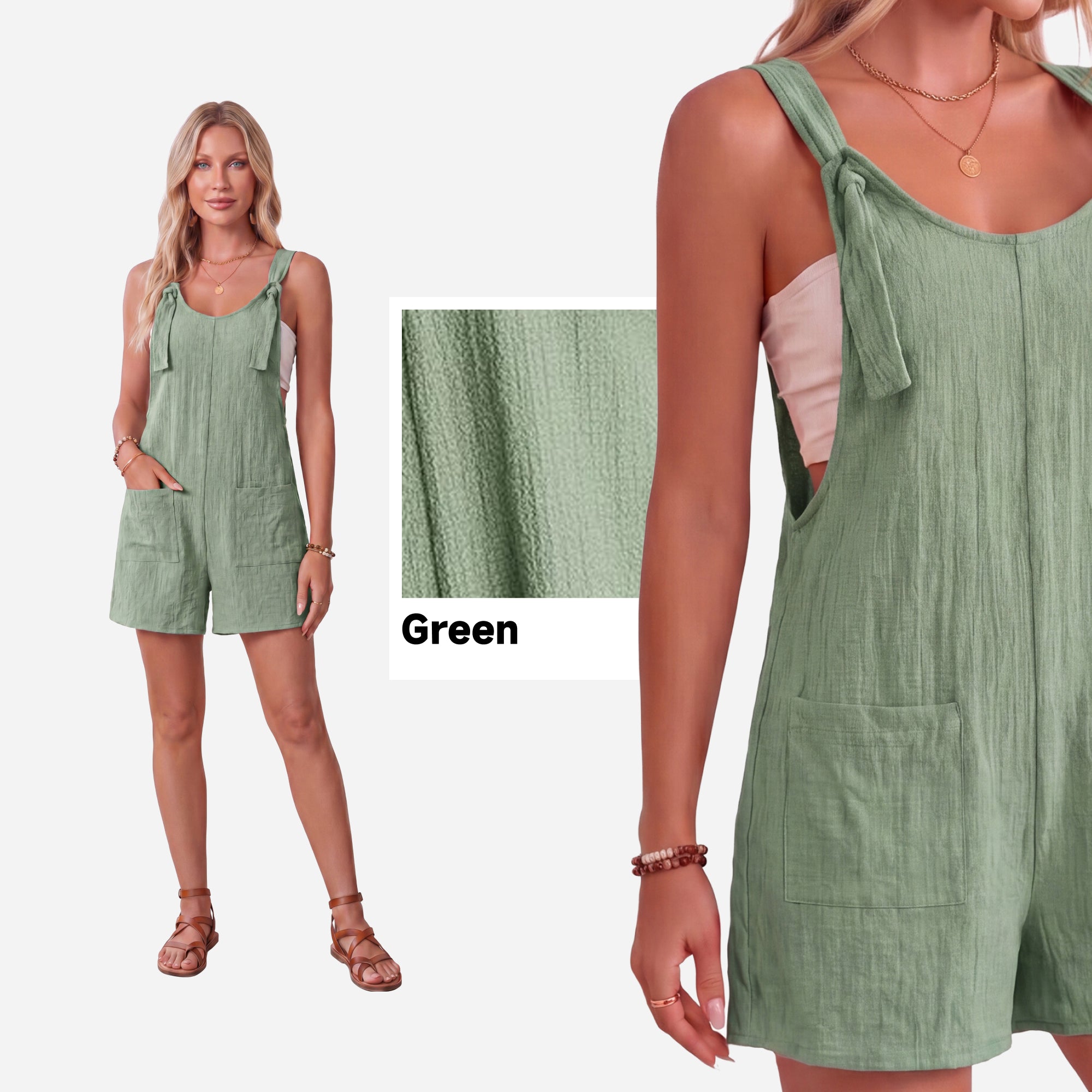 SHOWITTY Womens Sleeveless Romper Casual Loose Fit Adjustable Strap Short Jumpsuit with Pockets