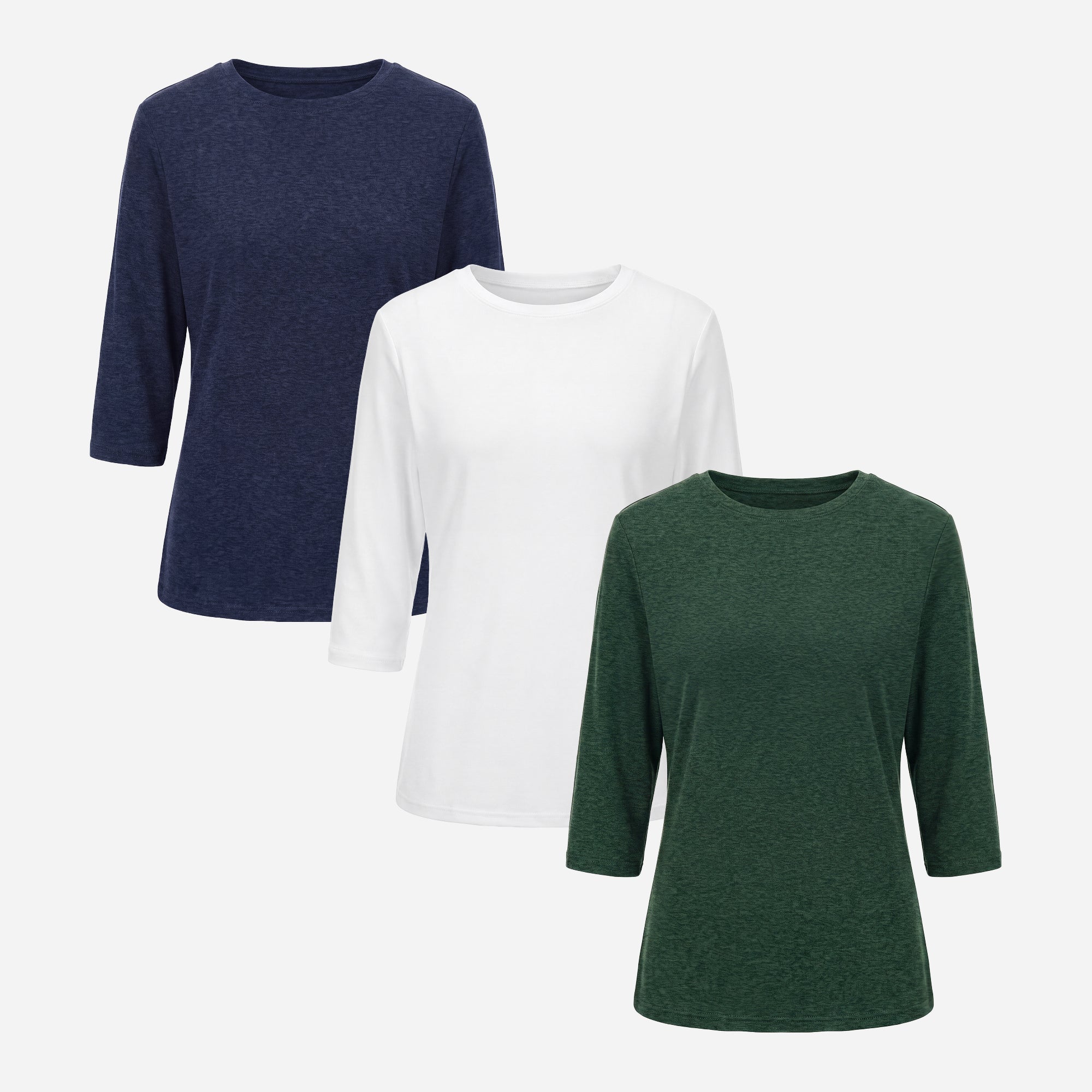 【Everyday Minimal】SHOWITTY Womens 3 Pack 3/4 Sleeve Tops Crew Neck Basic T Shirts Soft Stretch Casual Everyday Shirts